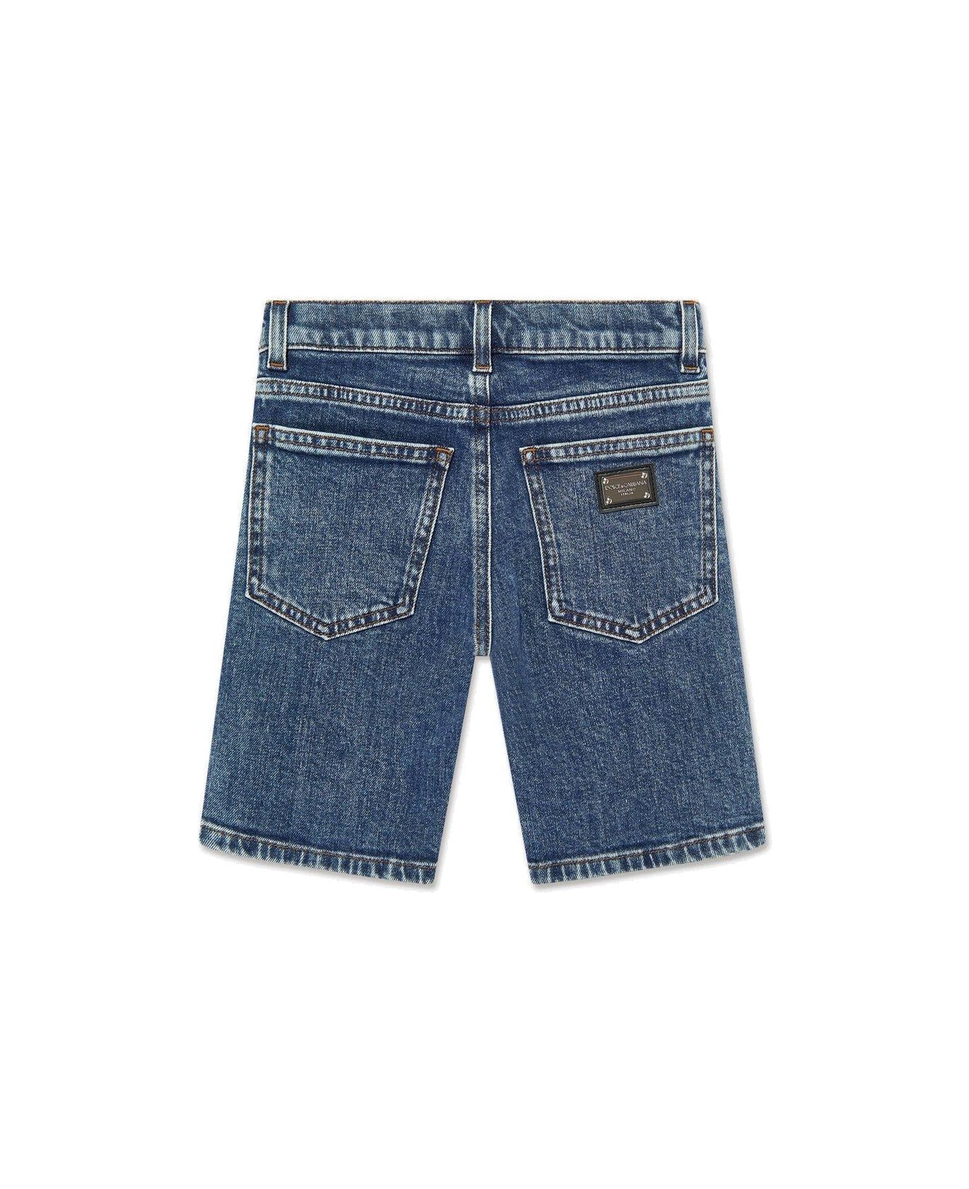 Dolce & Gabbana Logo Plaque Denim Shorts - Blu Mare