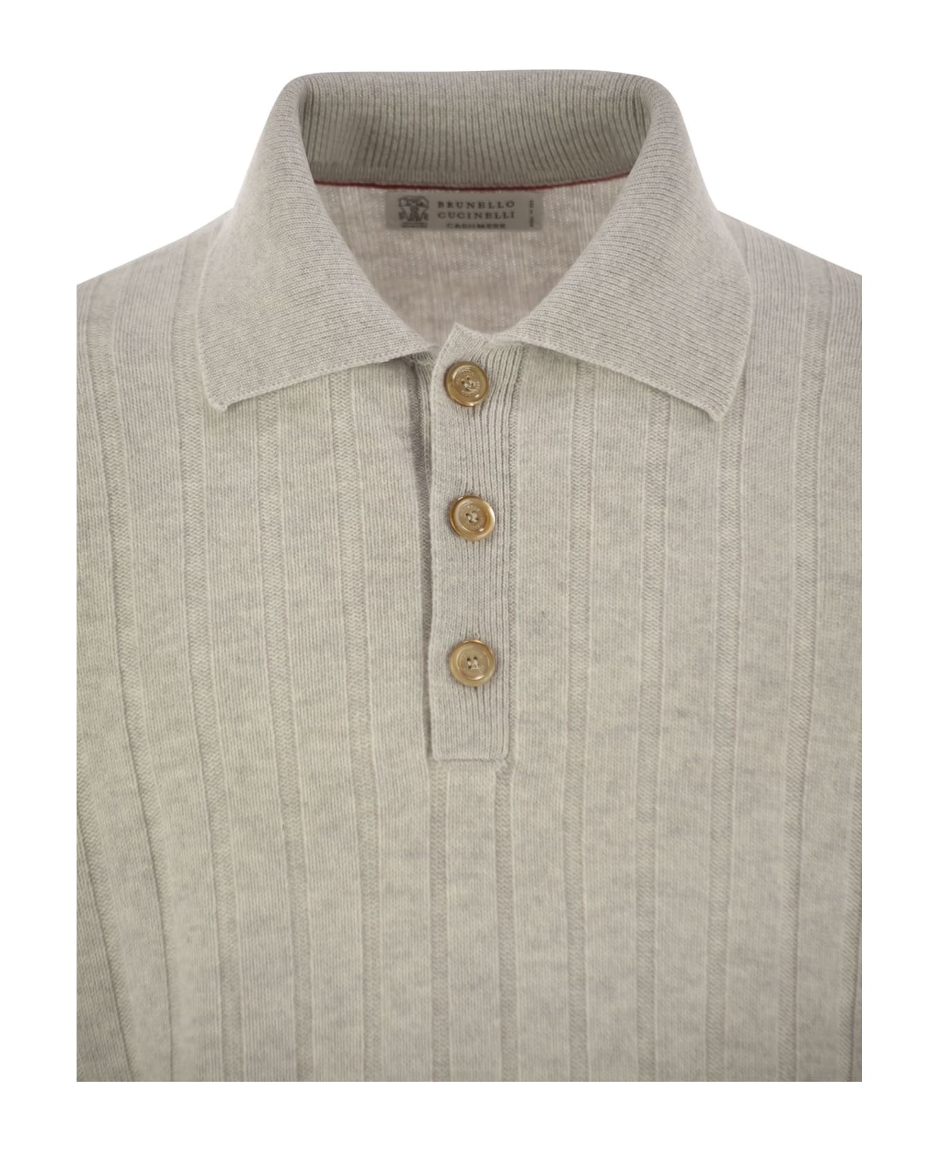 Brunello Cucinelli Cashmere Knit Polo Shirt - Fog