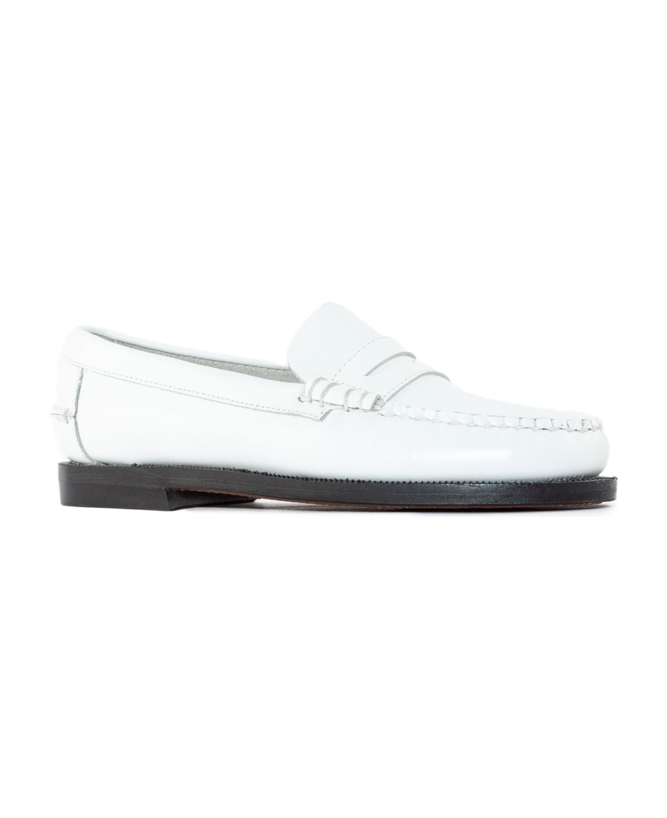 Sebago White Smooth Grain Leather Loafer - White