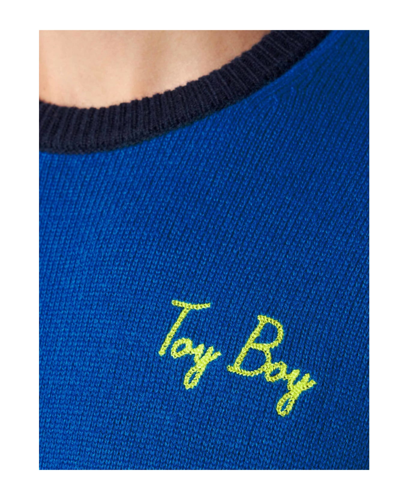 MC2 Saint Barth Crewneck Sweater Heron With Toy Boy Embroidery - BLUE