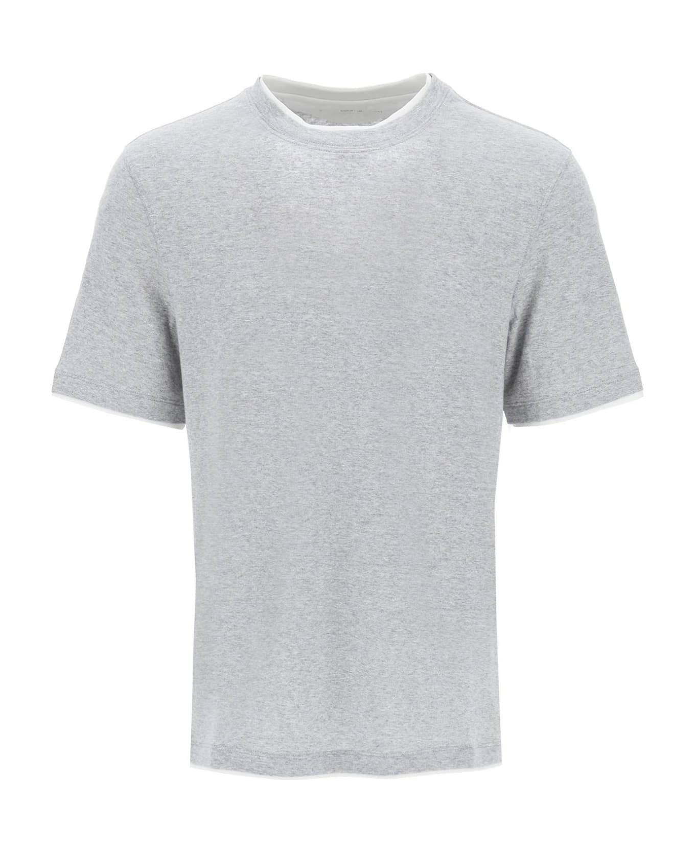 Brunello Cucinelli Cotton T-shirt - Grigio Medio+off White シャツ