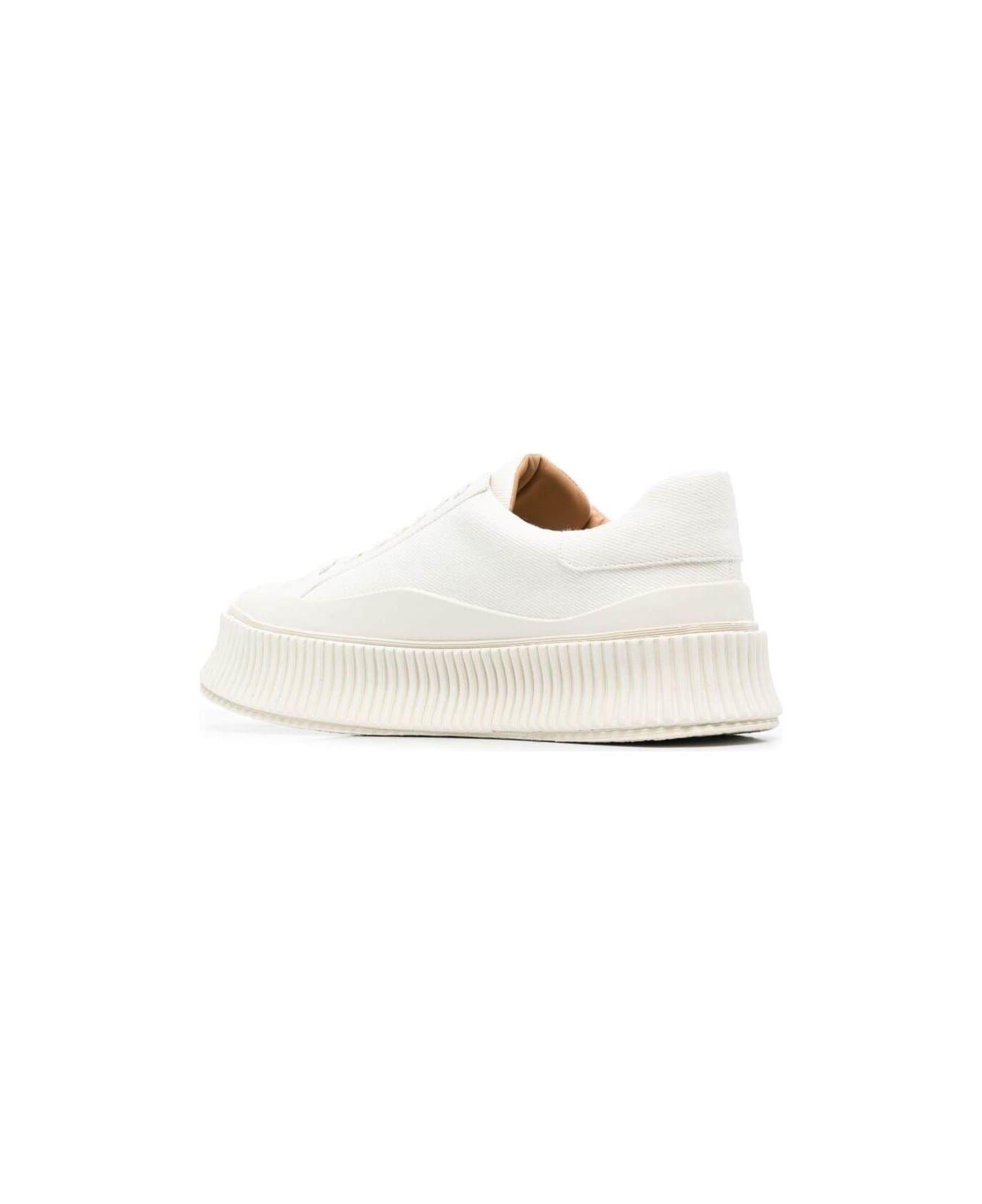 Jil Sander White Ridged Low Top Sneakers In Canvas And Leather Man - White
