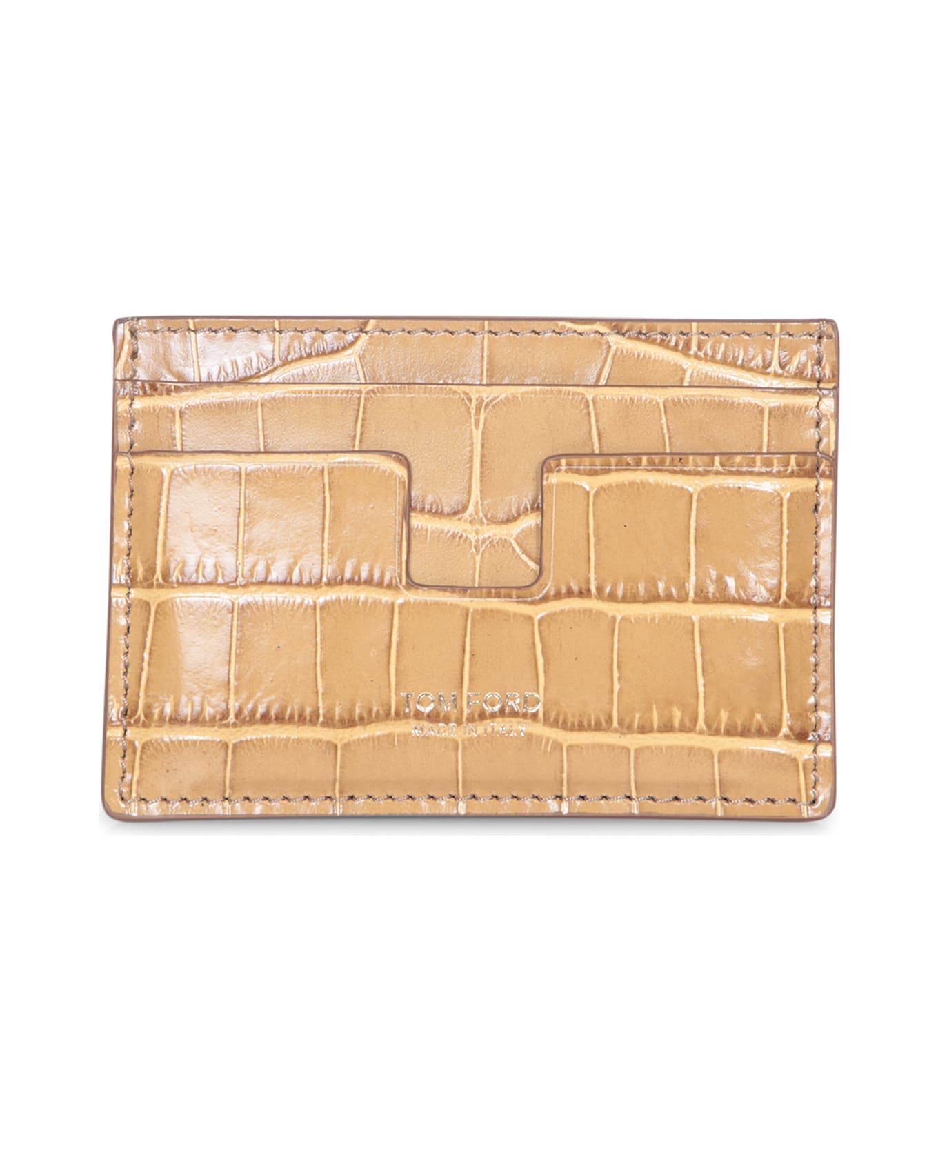 Tom Ford Beige Crocodile Card Holder - Beige