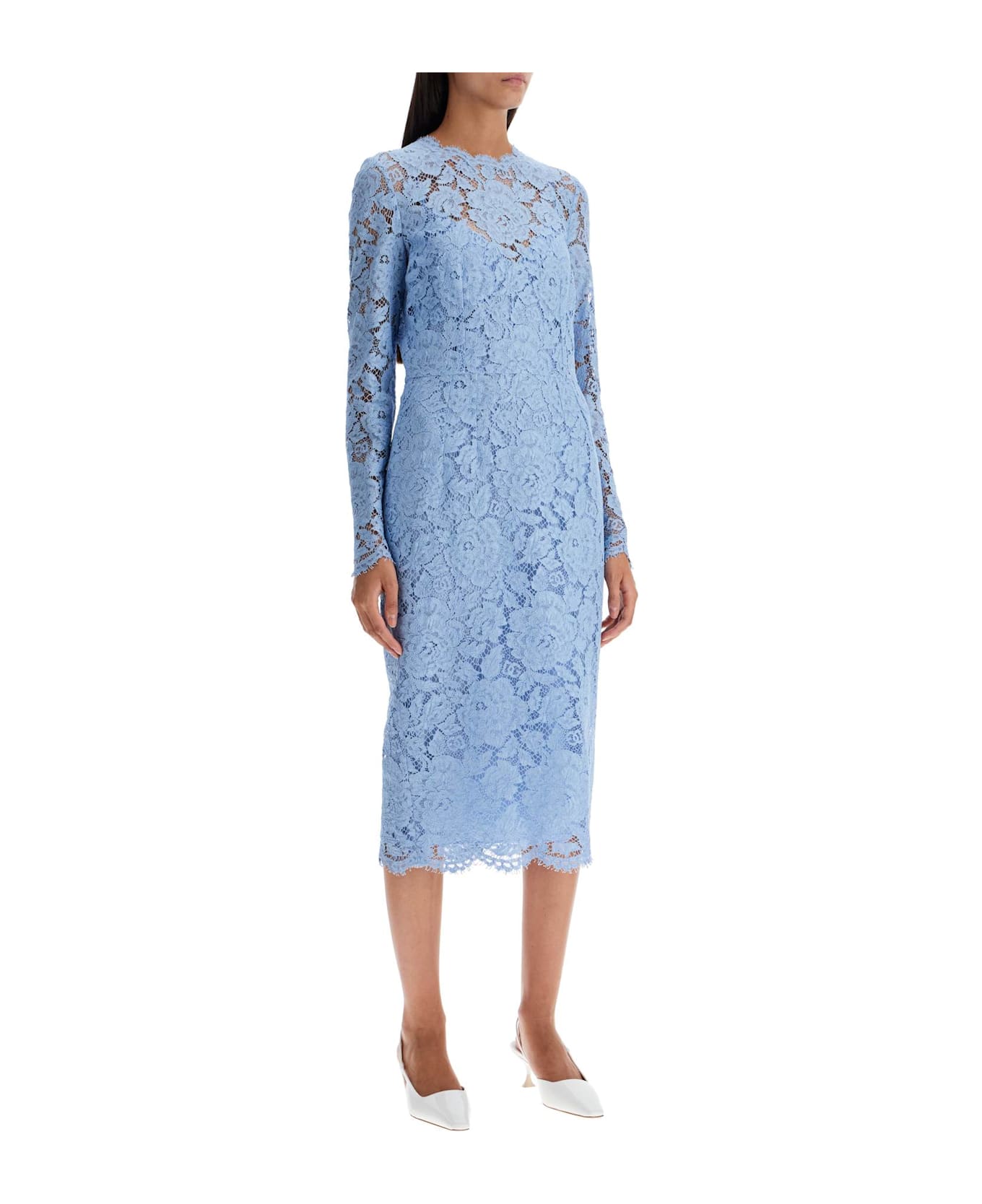 ワンピース DOLCE&GABBANA LACE FLORAL SHEATH DRESS Calf-length floral lace sheath dress with contrasting lining