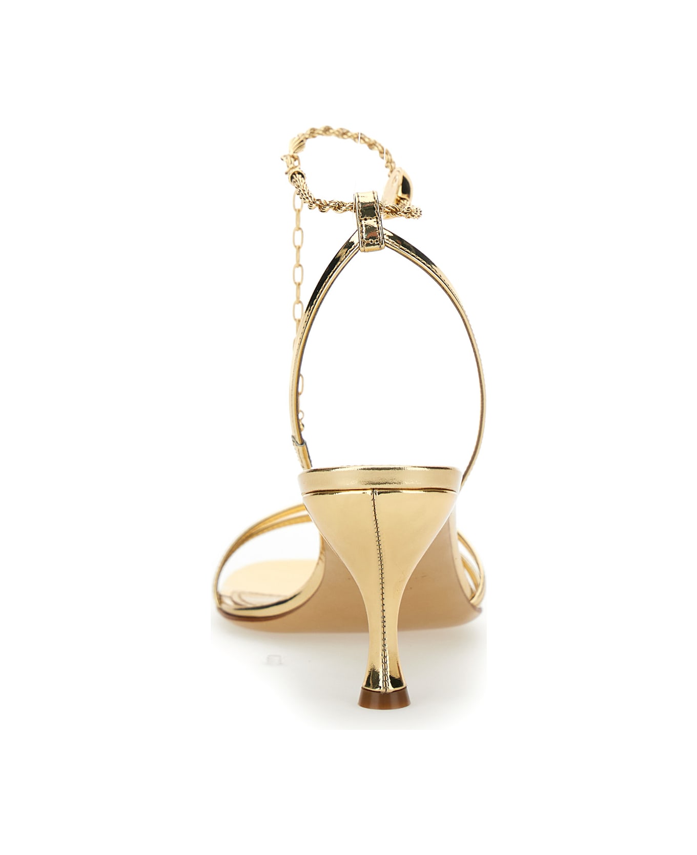 Ferragamo Gold Tone Sandals With Chain In Patent Leather Woman - Metallic サンダル