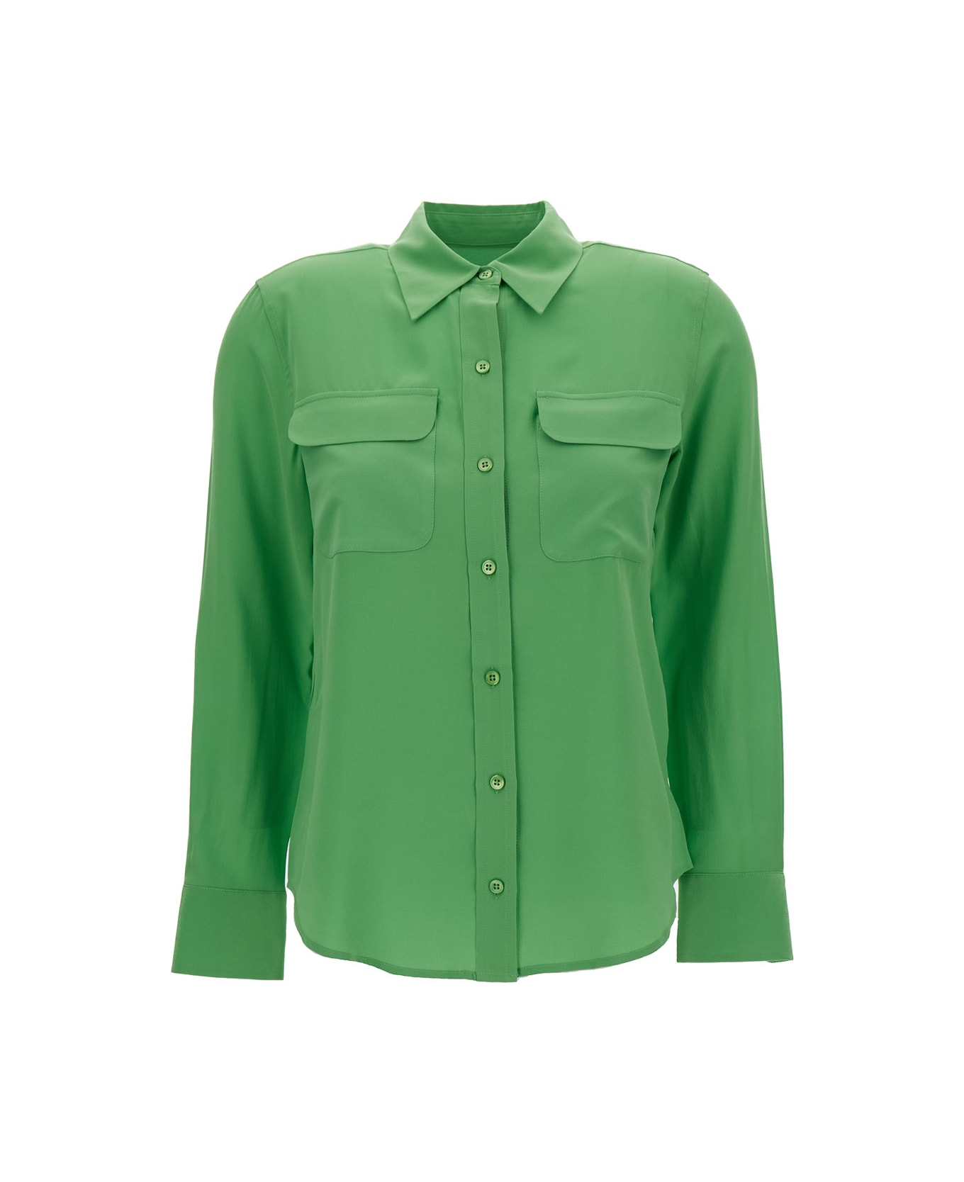 Equipment Green Satin Slim Signature Shirt In Silk Woman - Green