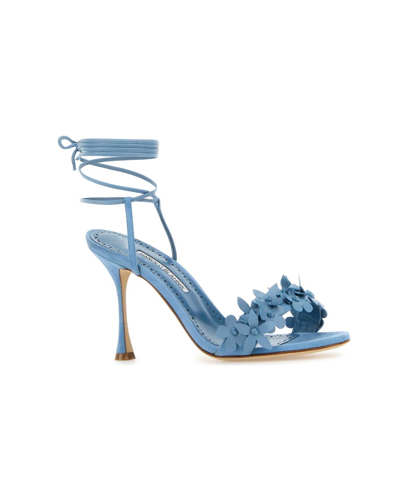 Manolo Blahnik Light Blue Leather Anista Sandals - MBLU