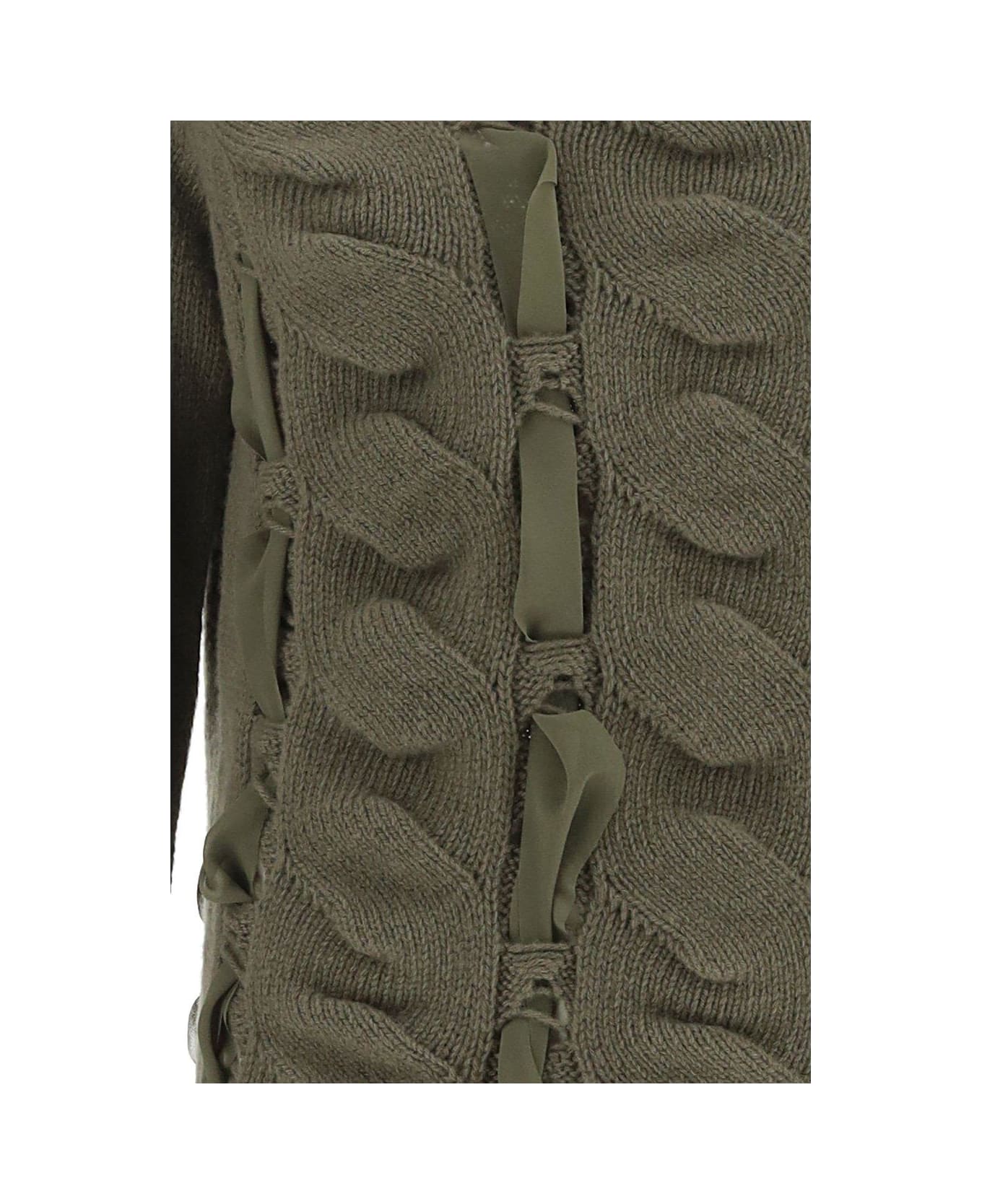 Blumarine Off-shoulder Ruffled Detail Knitted Top - Dark Olive ニットウェア