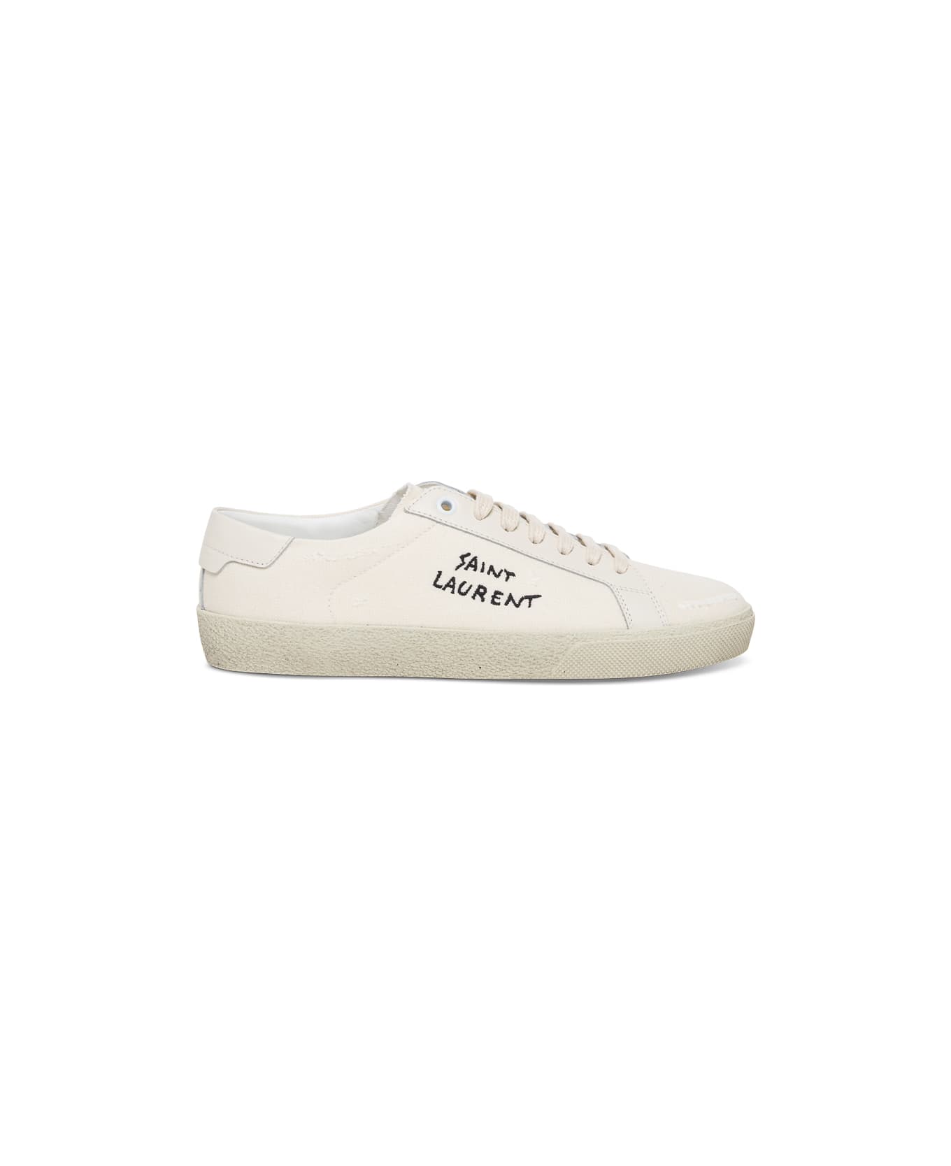 Saint Laurent Sl/06 Signature White Leather And Cotton Sneakers Saint Laurent Woman - White