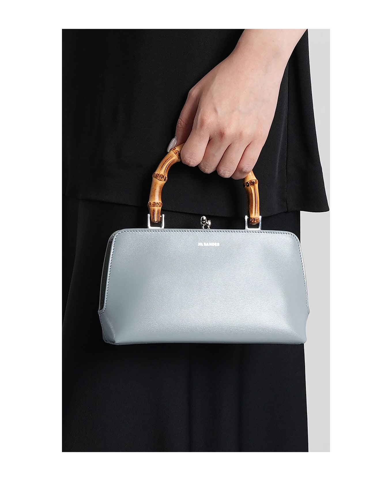 Jil Sander Gojii Bambo Hand Bag In Cyan Leather - cyan