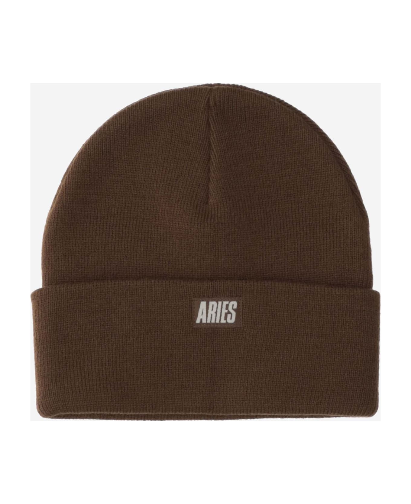 Aries Embroidered Beanie - Brown
