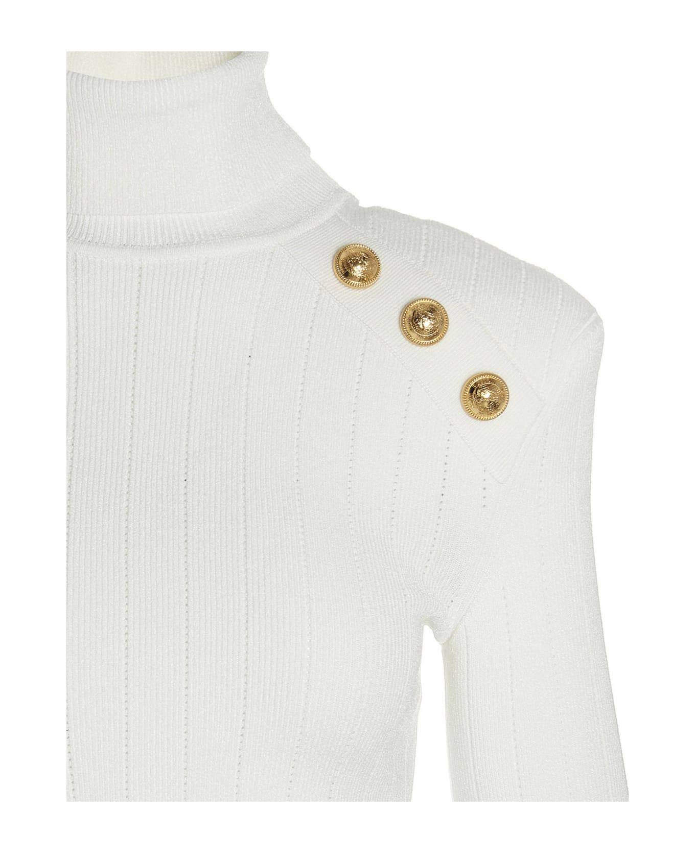 Balmain Logo Buttons Turtleneck Sweater - White ニットウェア