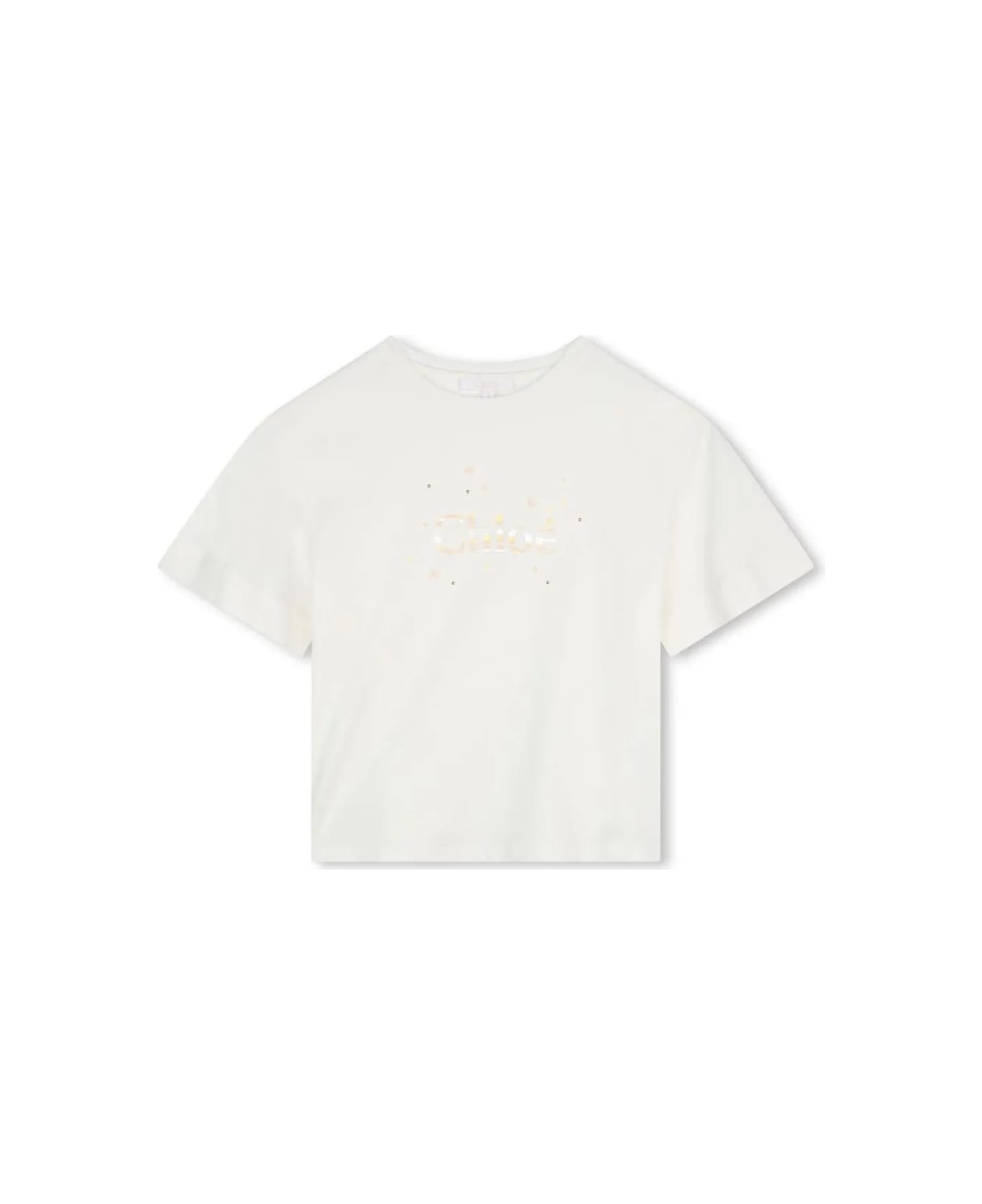 Chloé White T-shirt With Logo And Stars Print - White