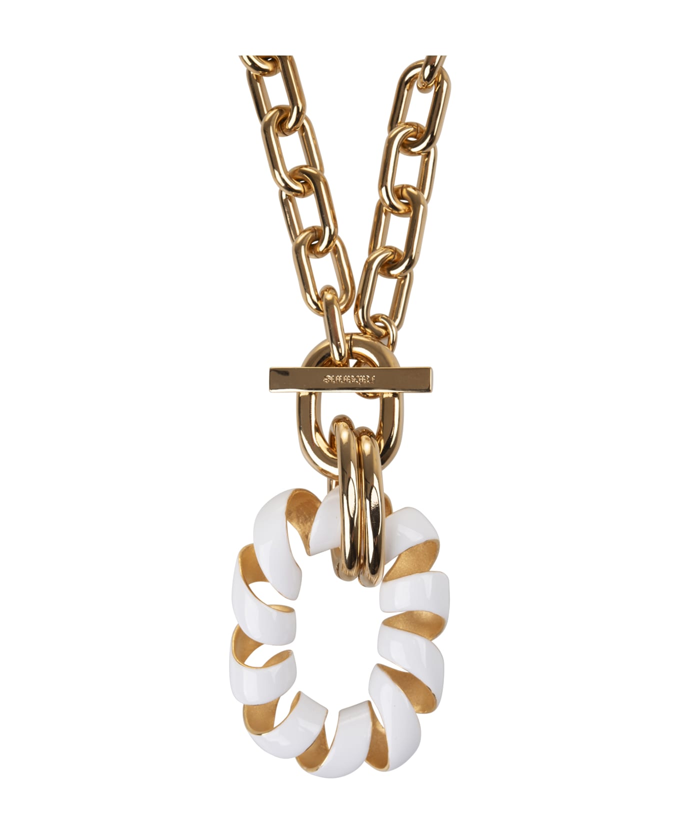Paco Rabanne Gold Double Xl Link Twist Necklace With White Pendant - Gold