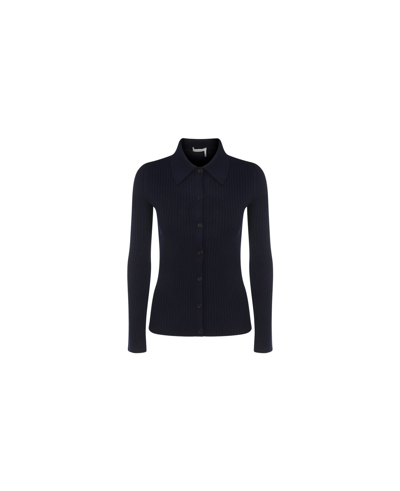 Chloé Ribbed-knit Long Sleeved Top - Blue