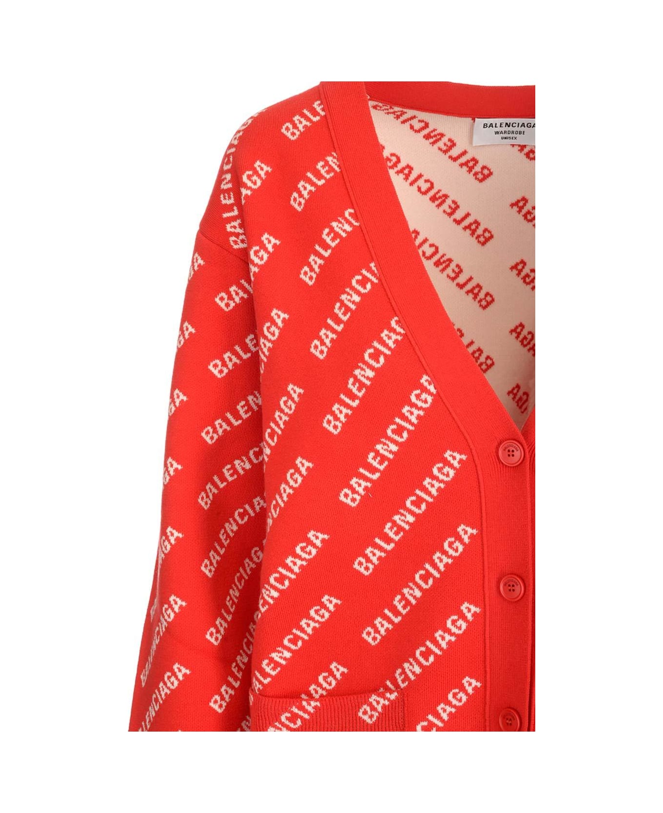 Balenciaga All Over Logo Printed Knitted Cardigan - Rosso