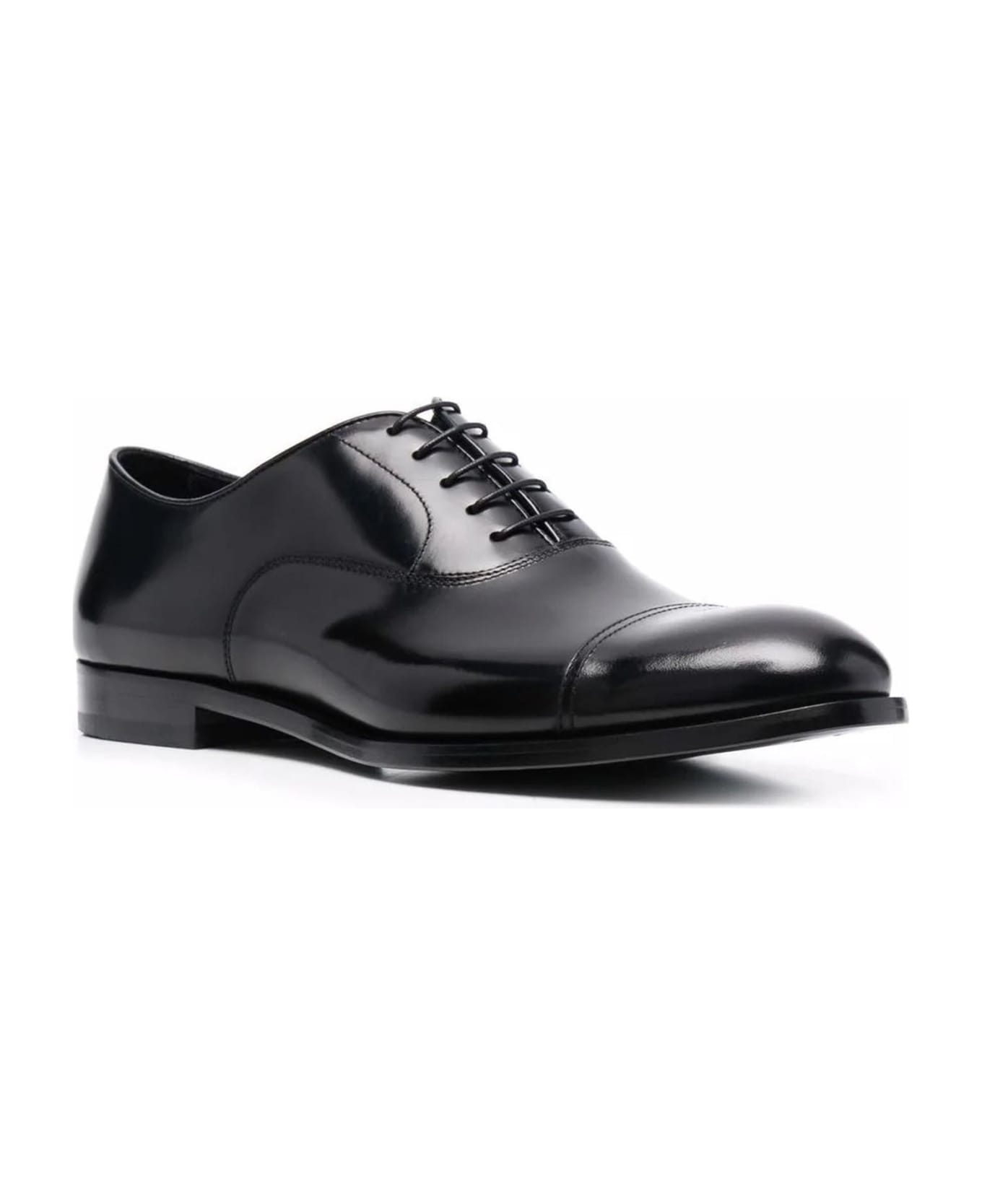 Doucal's Black Leather Lace Up Oxford Shoes - Black ローファー＆デッキシューズ