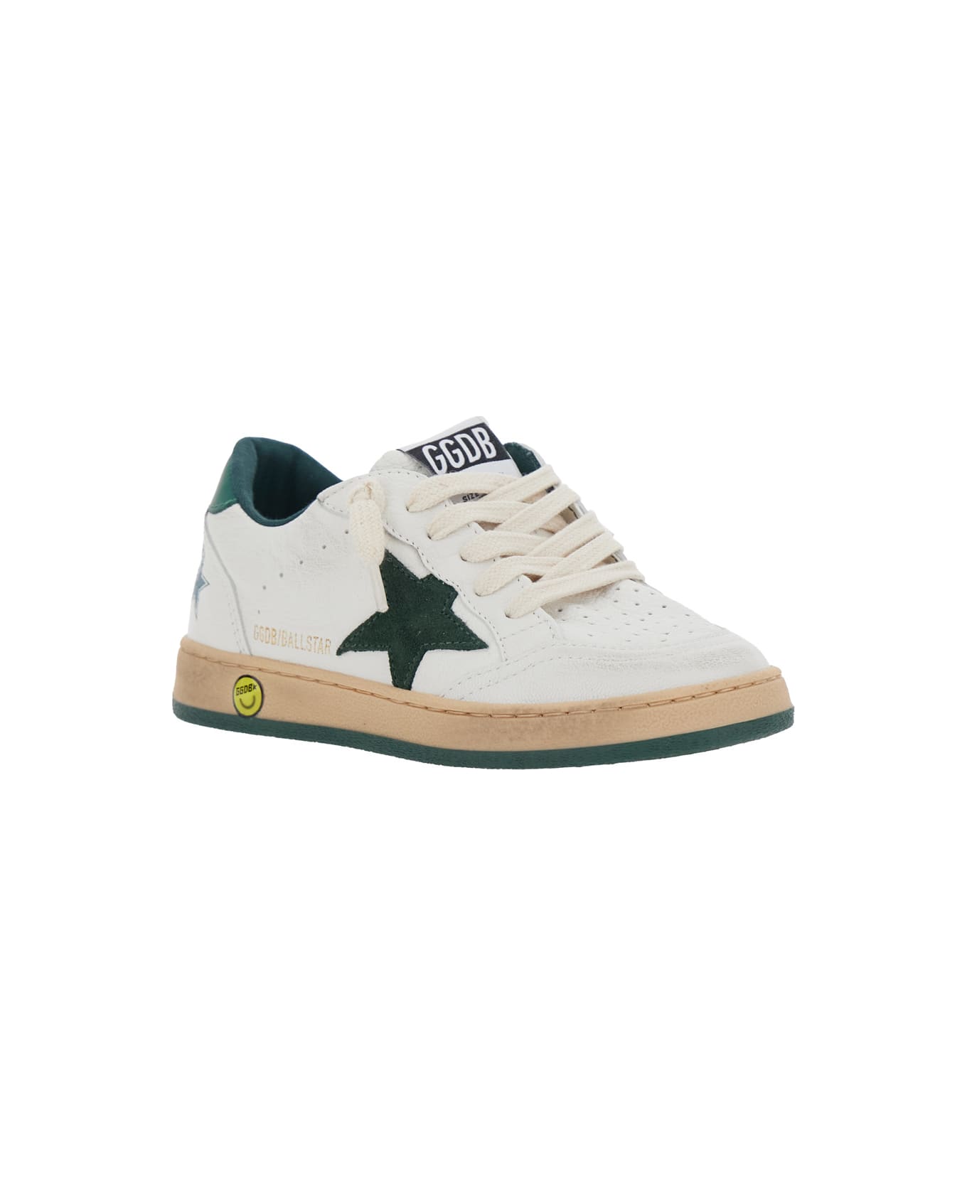 Golden Goose 'ballstar' White Low Top Sneakers With Star Patch On The Side And Maxi Lettering On The Rear In Leather Boy - White