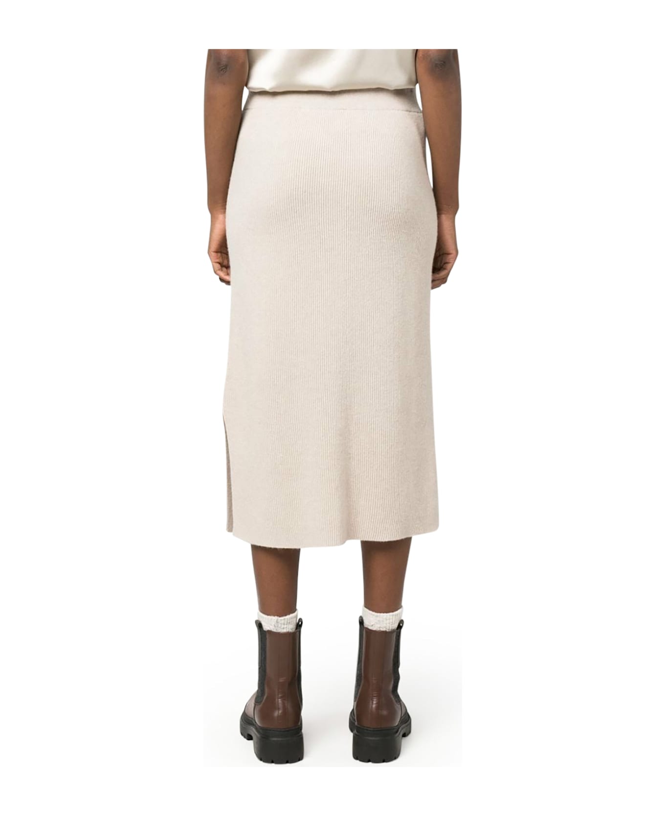 Brunello Cucinelli Ribbed Midi Skirt - Nude & Neutrals