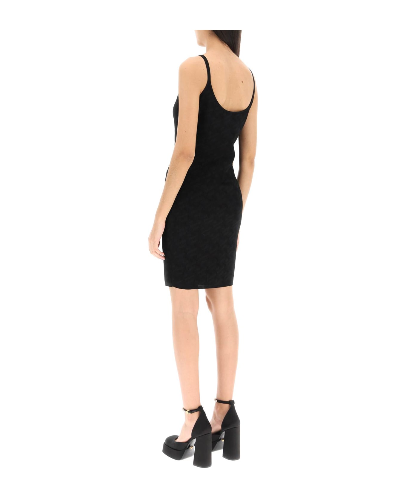 Versace 'la Greca' Knitted Mini Dress - Black