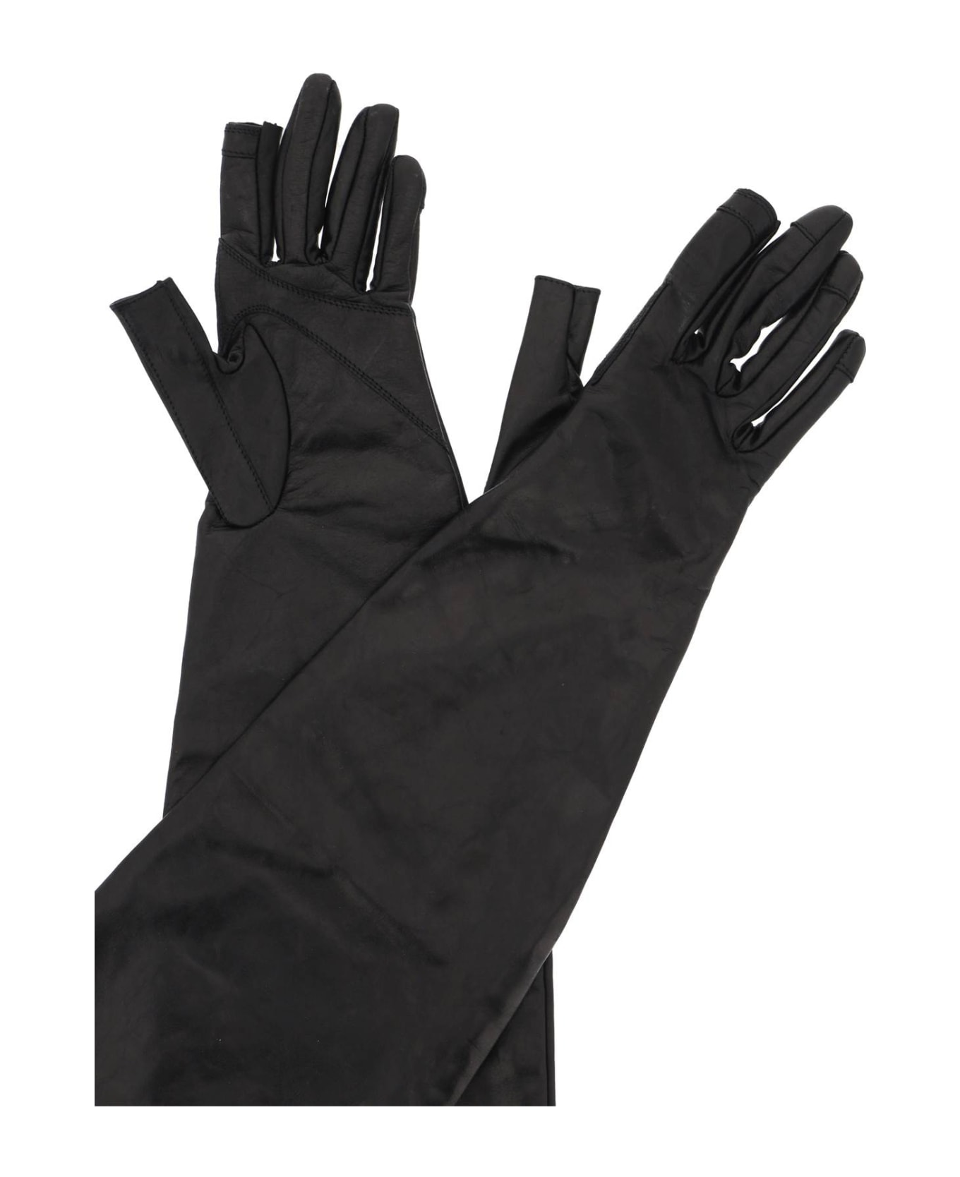 Rick Owens Long Leather Gloves - BLACK (Black)