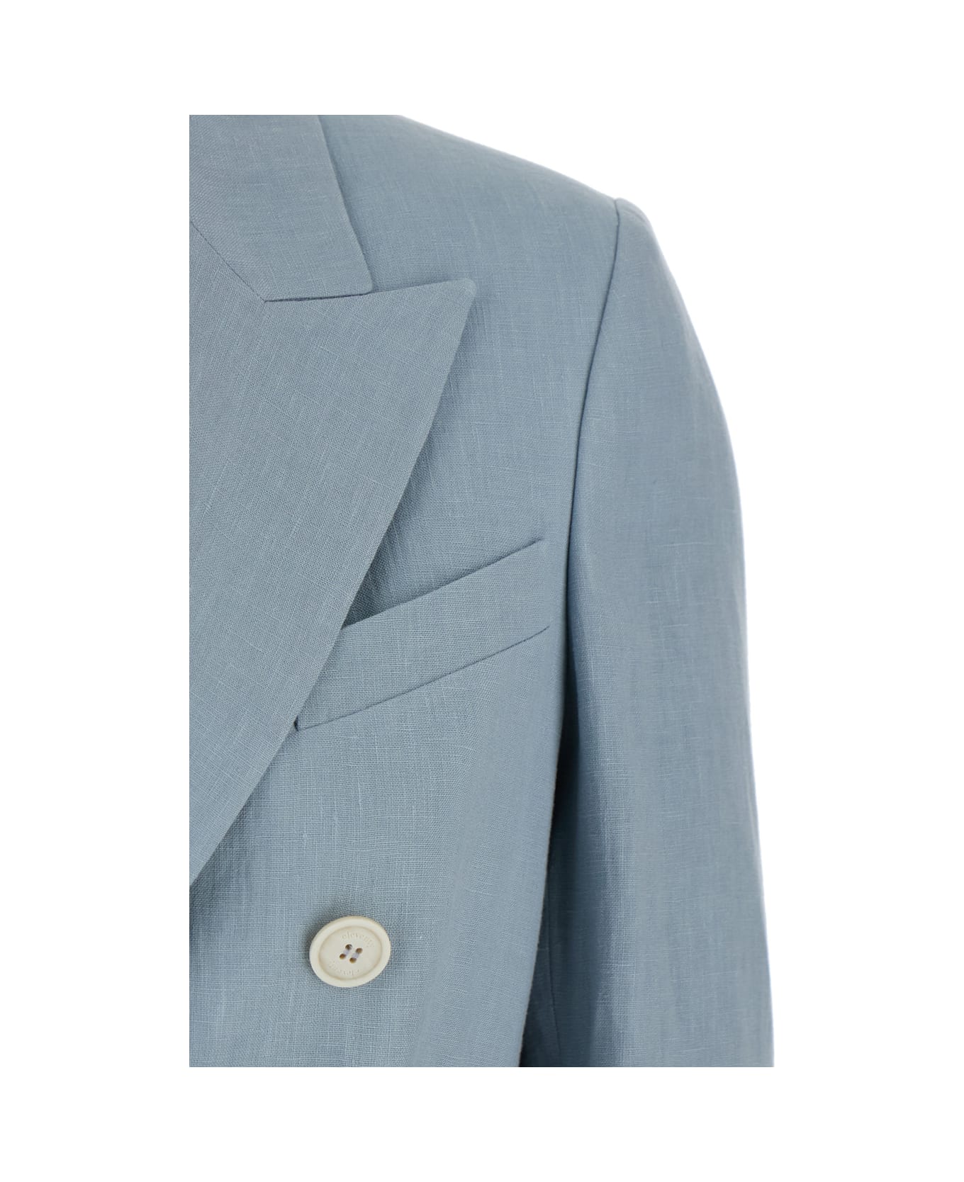 Eleventy Light Blue Double-breasted Jacket With Peak Lapels In Linen Woman - Light blue