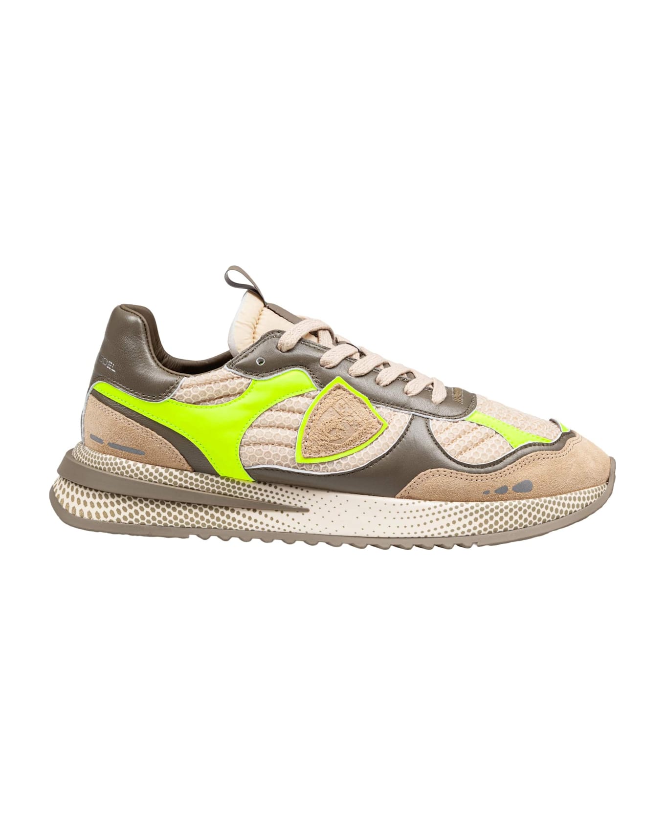 Philippe Model Olympique Sneakers In Leather And Fabric Color Military Green And Yellow - Multicolor