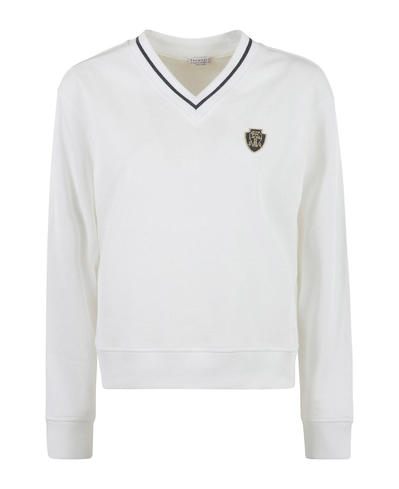 Brunello Cucinelli Logo Patch V-neck Sweatshirt - bianco