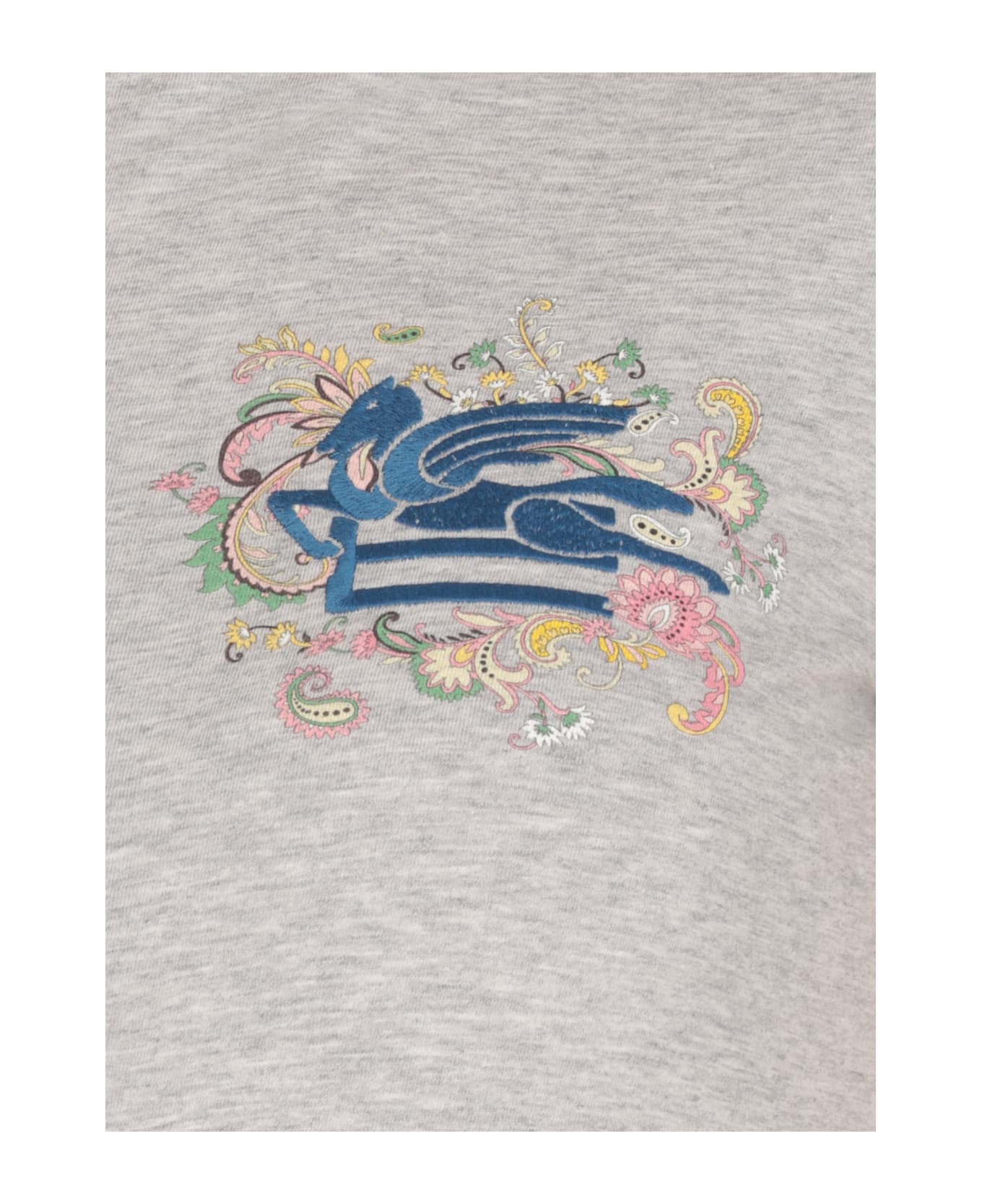 Etro Cotton T-shirt With Pegasus And Monogram - Grey