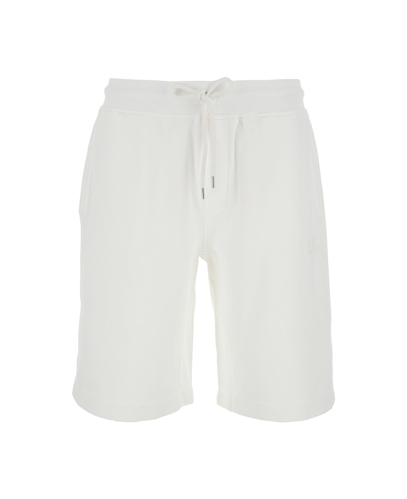 C.P. Company White Shorts With Elastic Waist And Drawstring In Cotton Man - Gauze White
