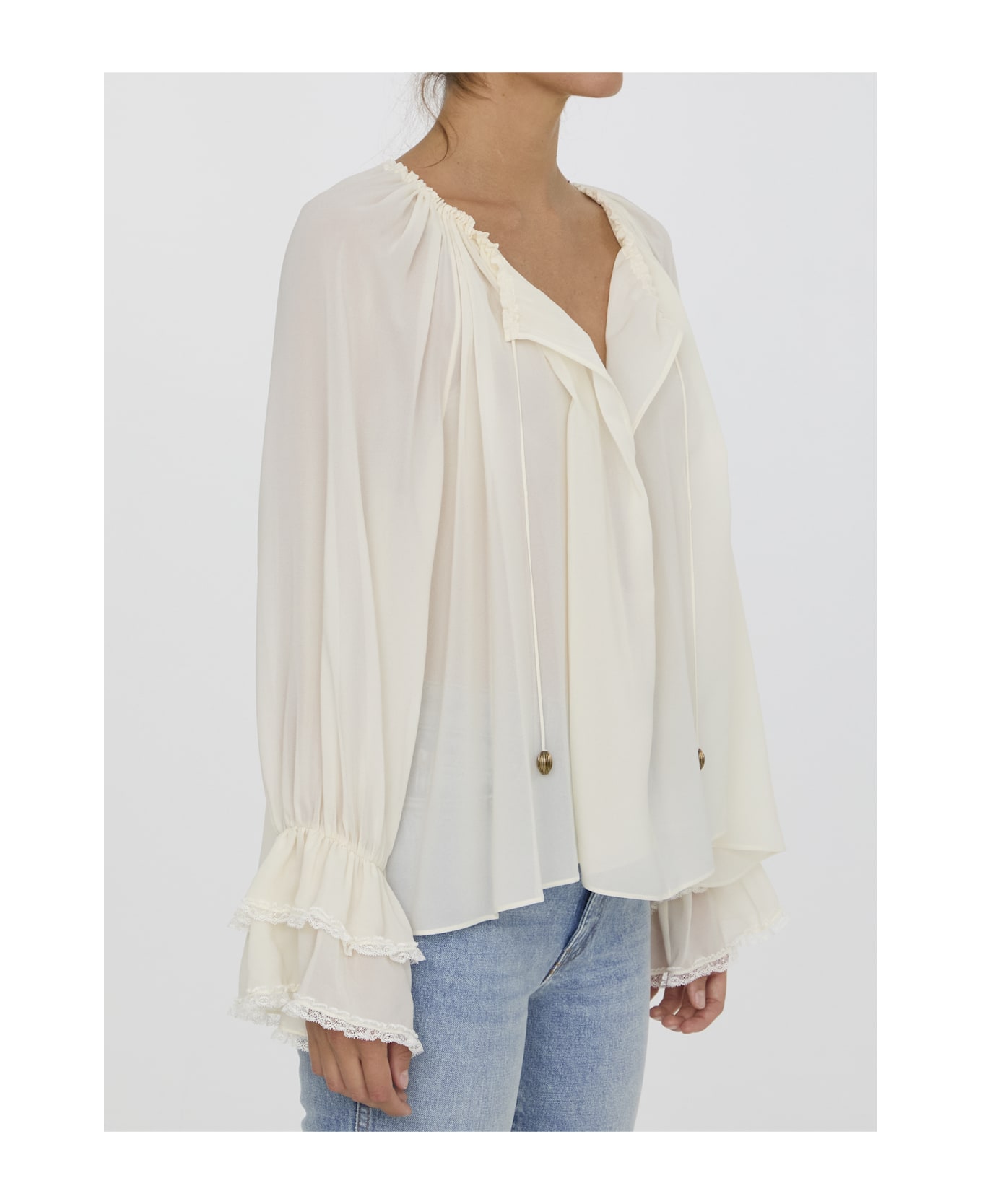 Chloé Gathered Top In Silk - White