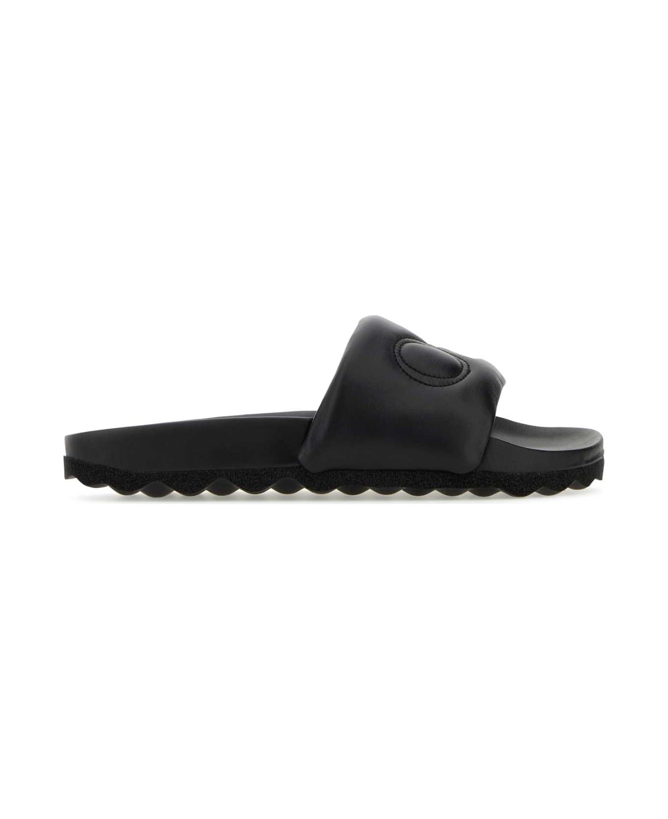 Off-White Black Leather Bookish Slippers - Black
