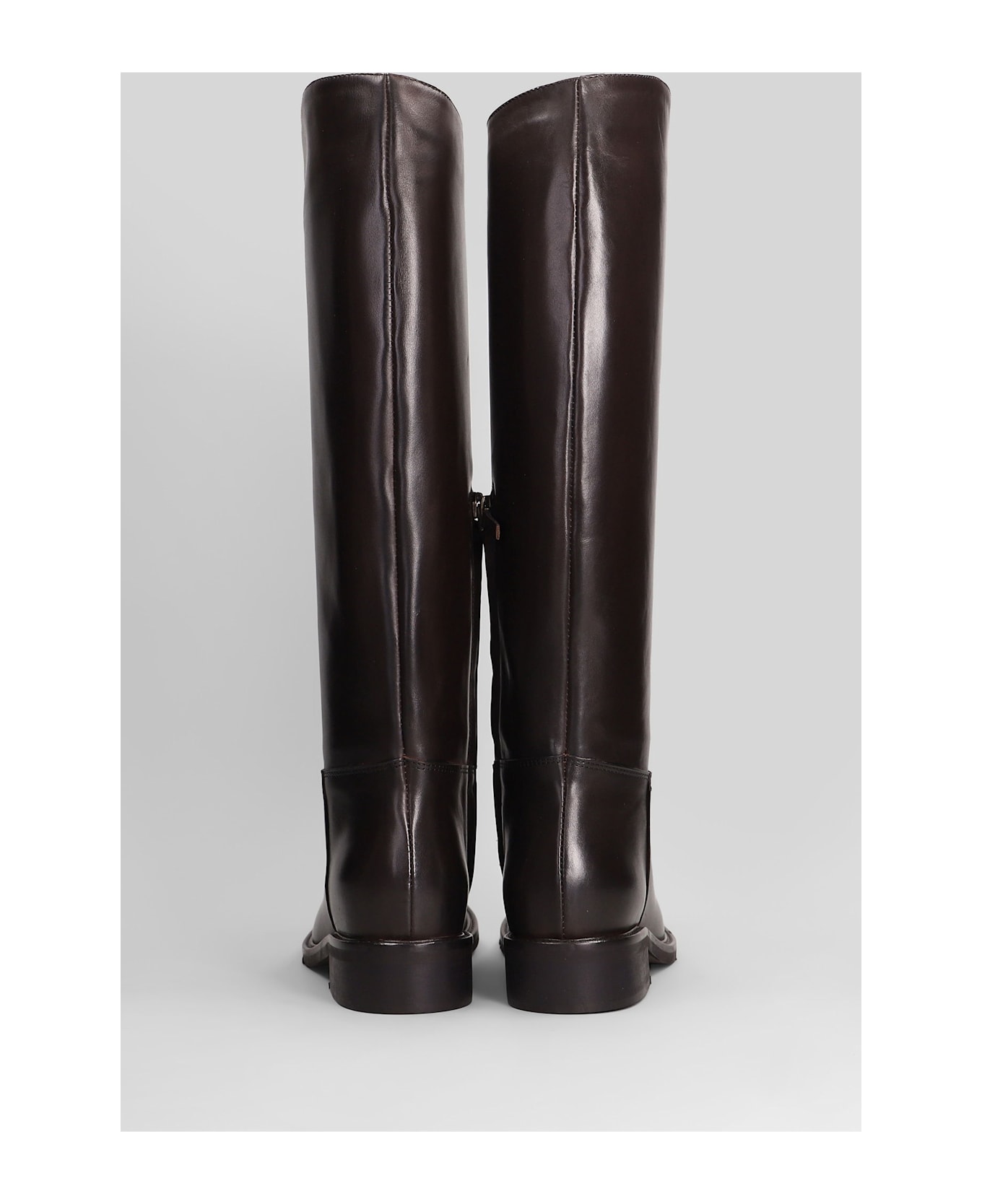 Julie Dee Low Heels Boots In Dark Brown Leather - dark brown