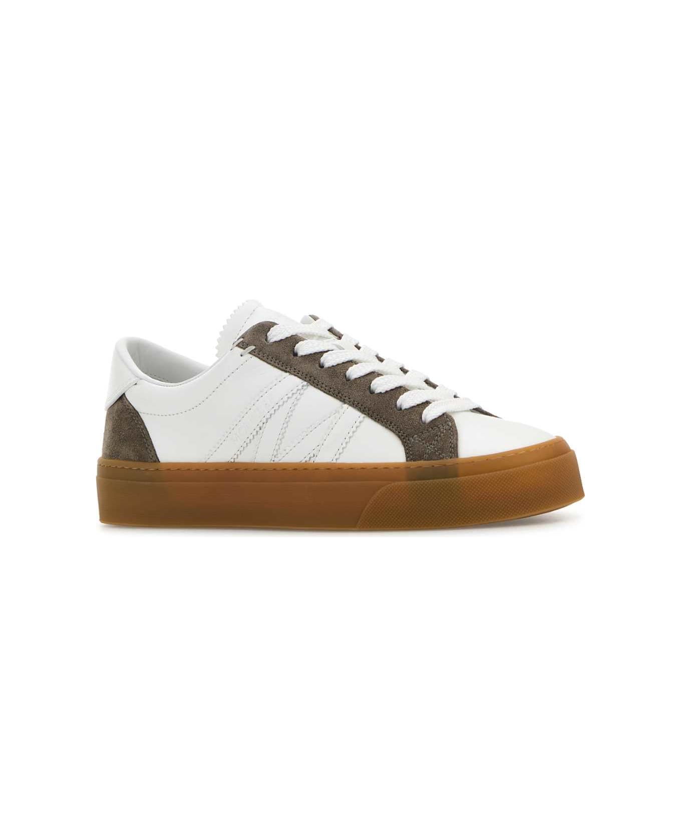 Moncler Two-tone Leather And Suede Monaco Sneakers - white