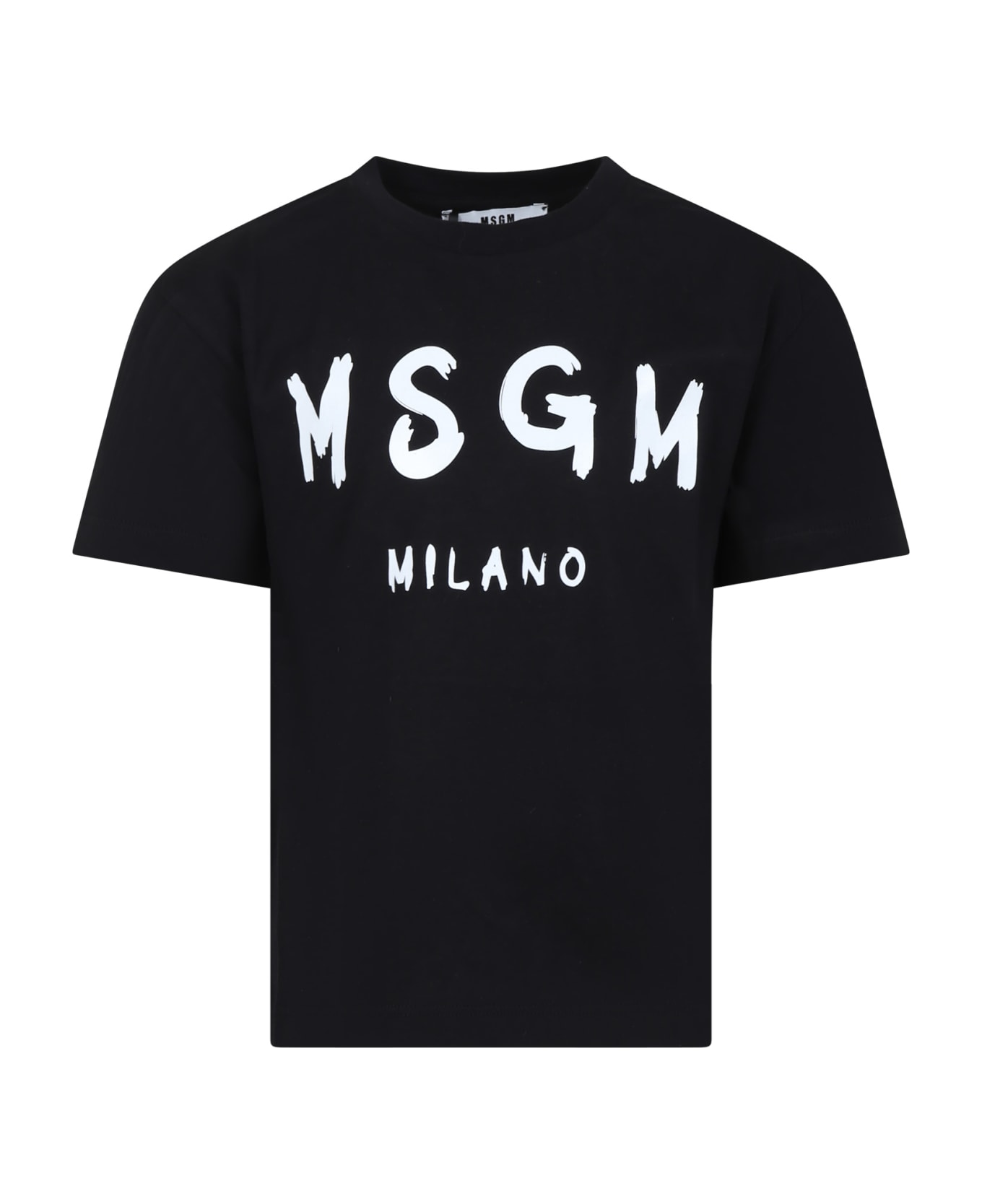 MSGM Black T-shirt For Kids With Logo - Nero Tシャツ＆ポロシャツ