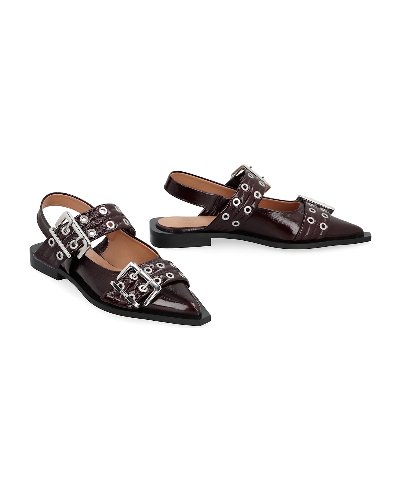 Ganni Feminine Buckle Eco-leather Slingback Pumps - Red-purple or grape