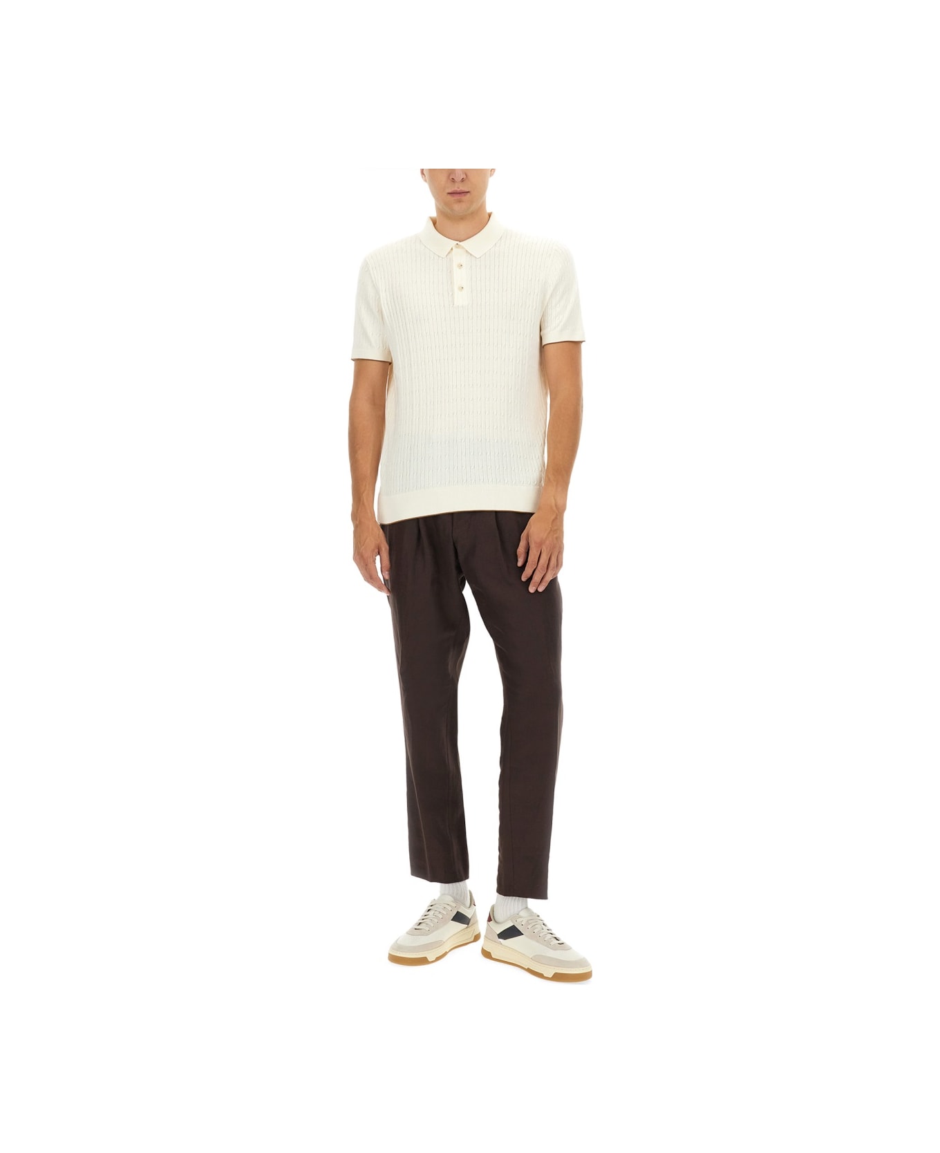 Hugo Boss Silk And Cotton Braided Polo Shirt - IVORY