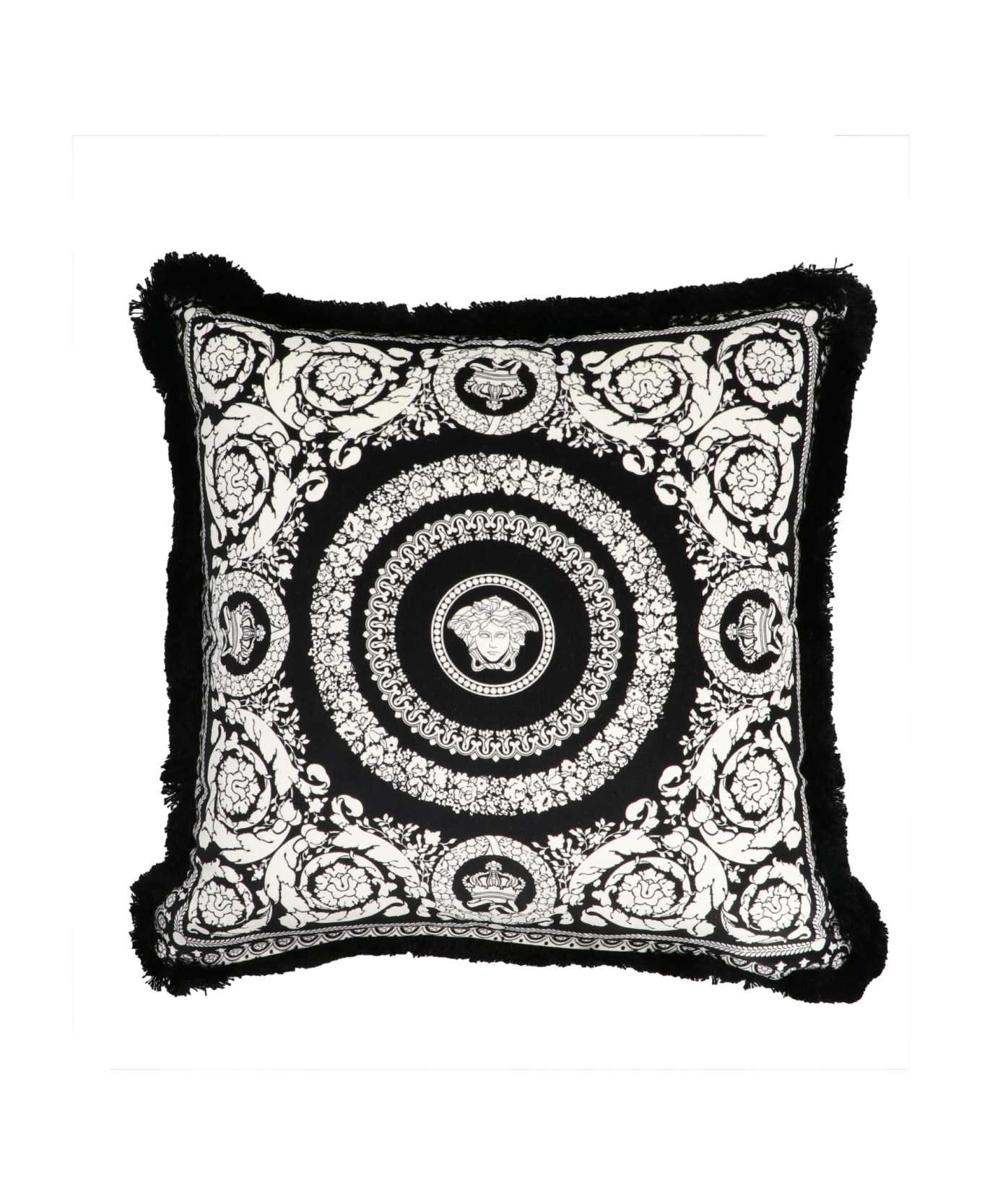 Versace 'barocco Foulard' Small Cushion - BLACK/WHITE