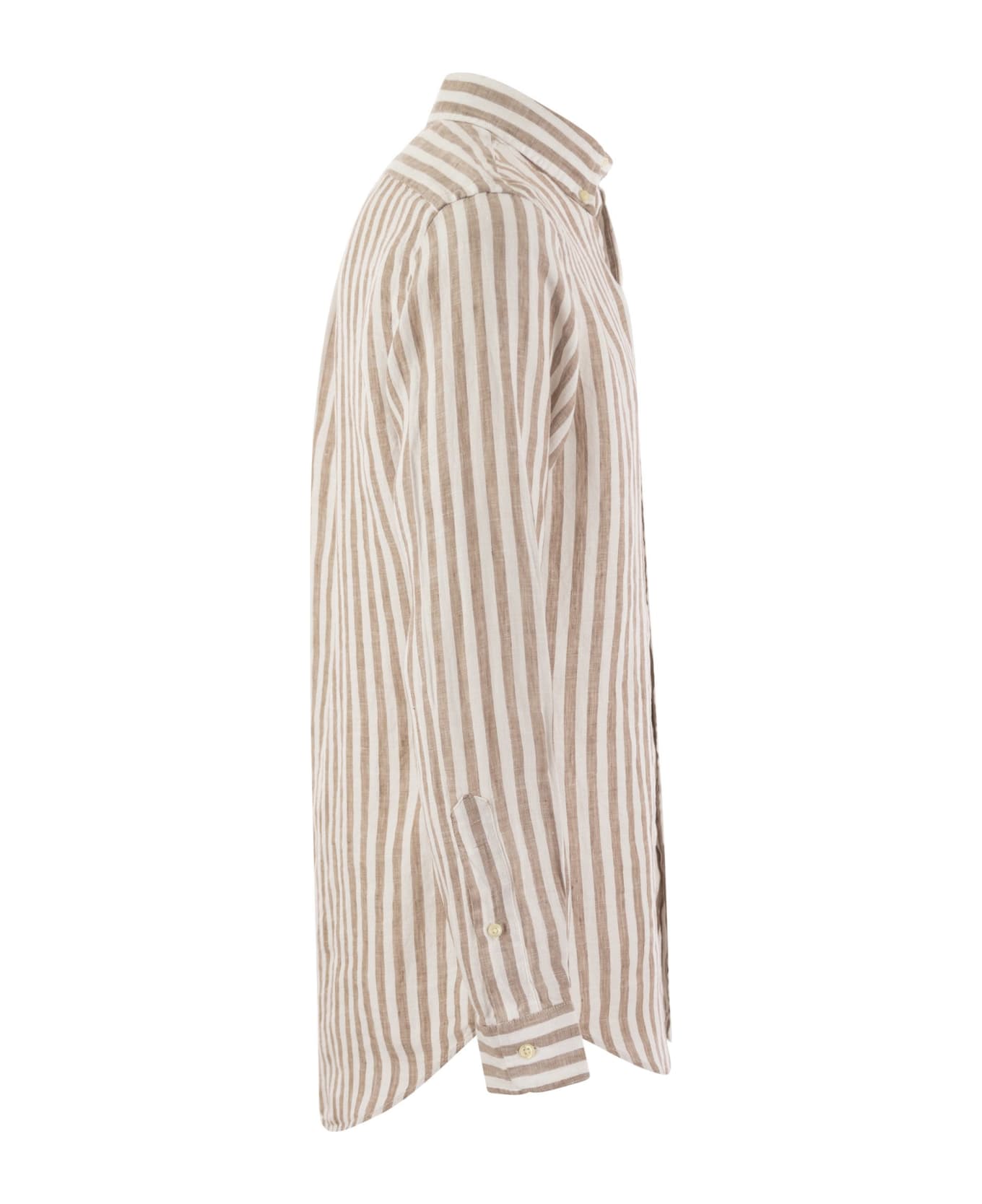 Polo Ralph Lauren Custom-fit Striped Linen Shirt - Kaki/white