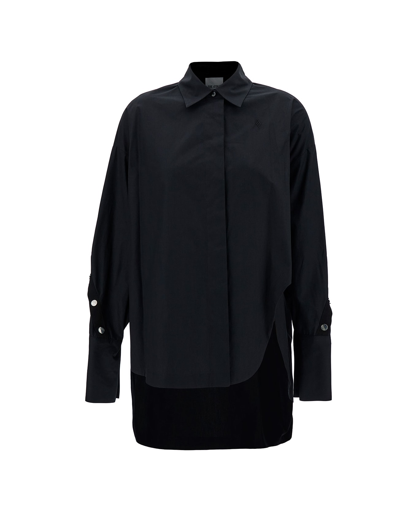 The Attico Black Oversized Asymmetric Shirt With Studs In Cotton Woman - Black
