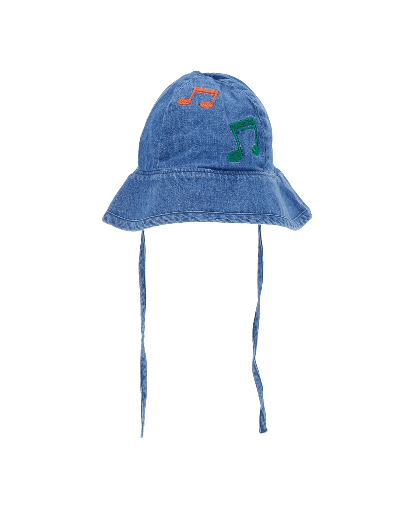 Mini Rodini Blue Hat With Musical Notes Embroidered On The Front In Denim Boy - Blu
