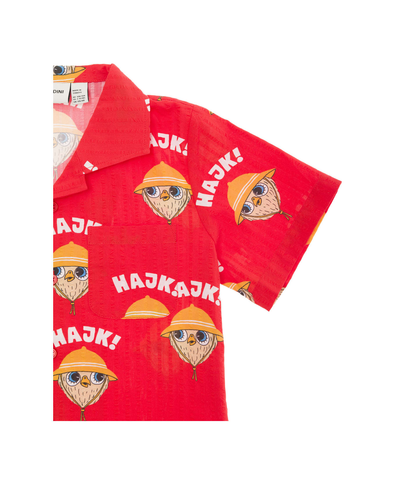 Mini Rodini Red Bowling Shirt With Owl Print In Cotton Boy - Red シャツ
