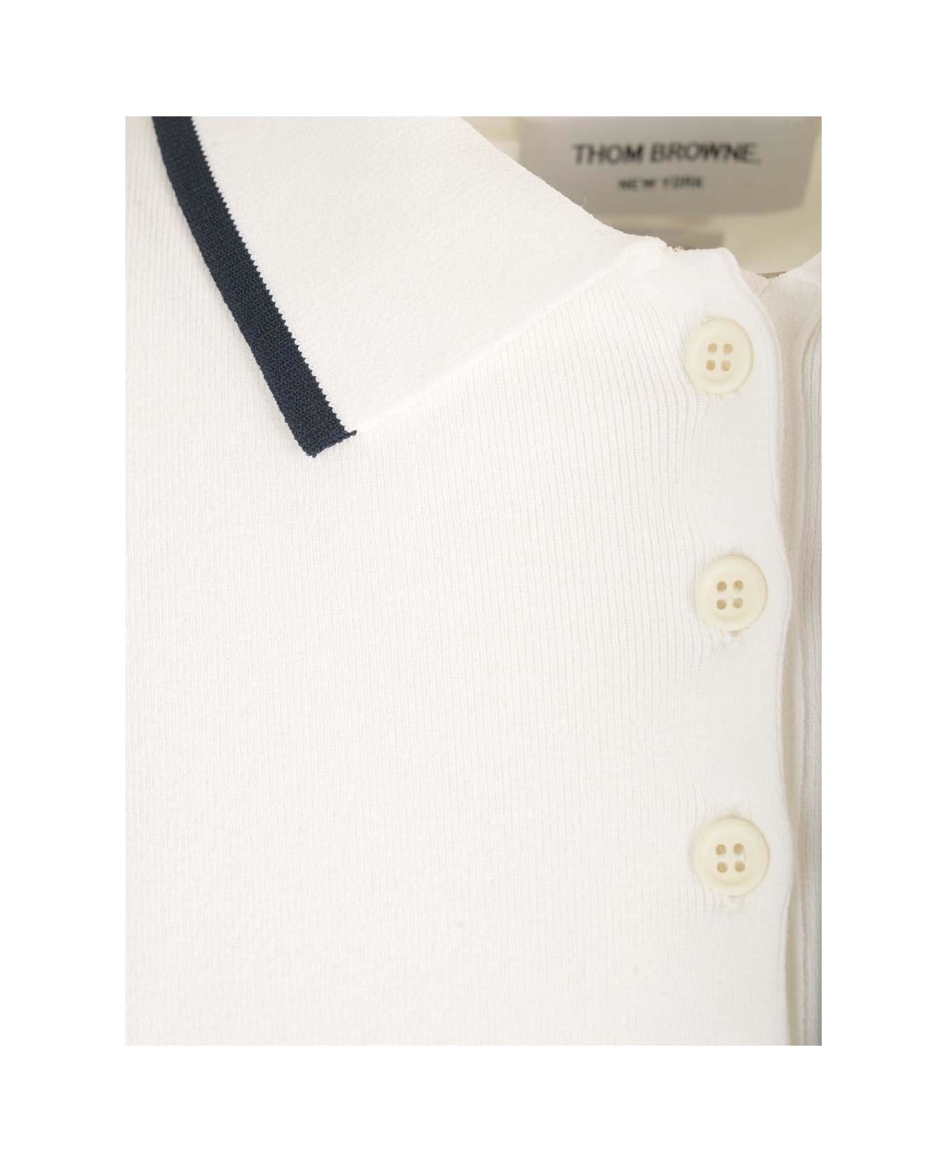 Thom Browne Rib-stitch Short-sleeved Polo Shirt - White