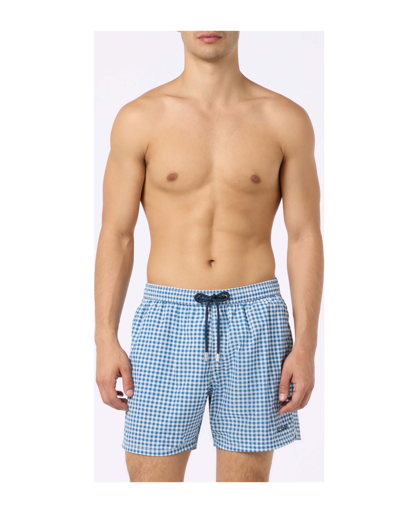 MC2 Saint Barth Seersucker Gingham Classic Light Swim Shorts Patmos - BLUE