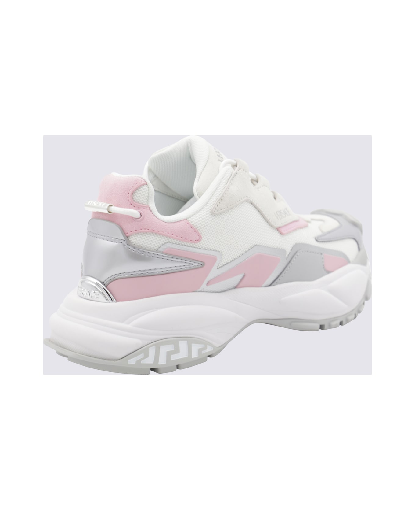 Versace White Sneakers - White+Pastel pink+Silver