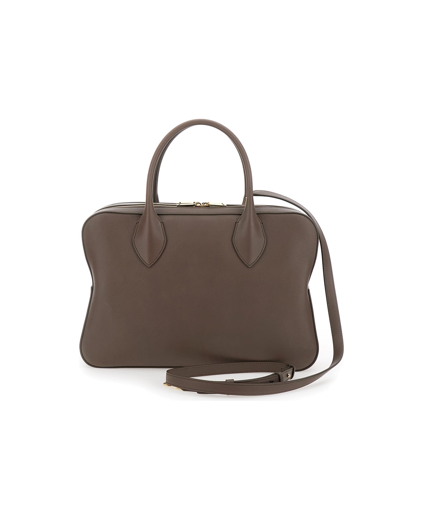 Ferragamo Brown Handbag With Three Zips And Logo Printed On The Front In Leather Woman - Brown