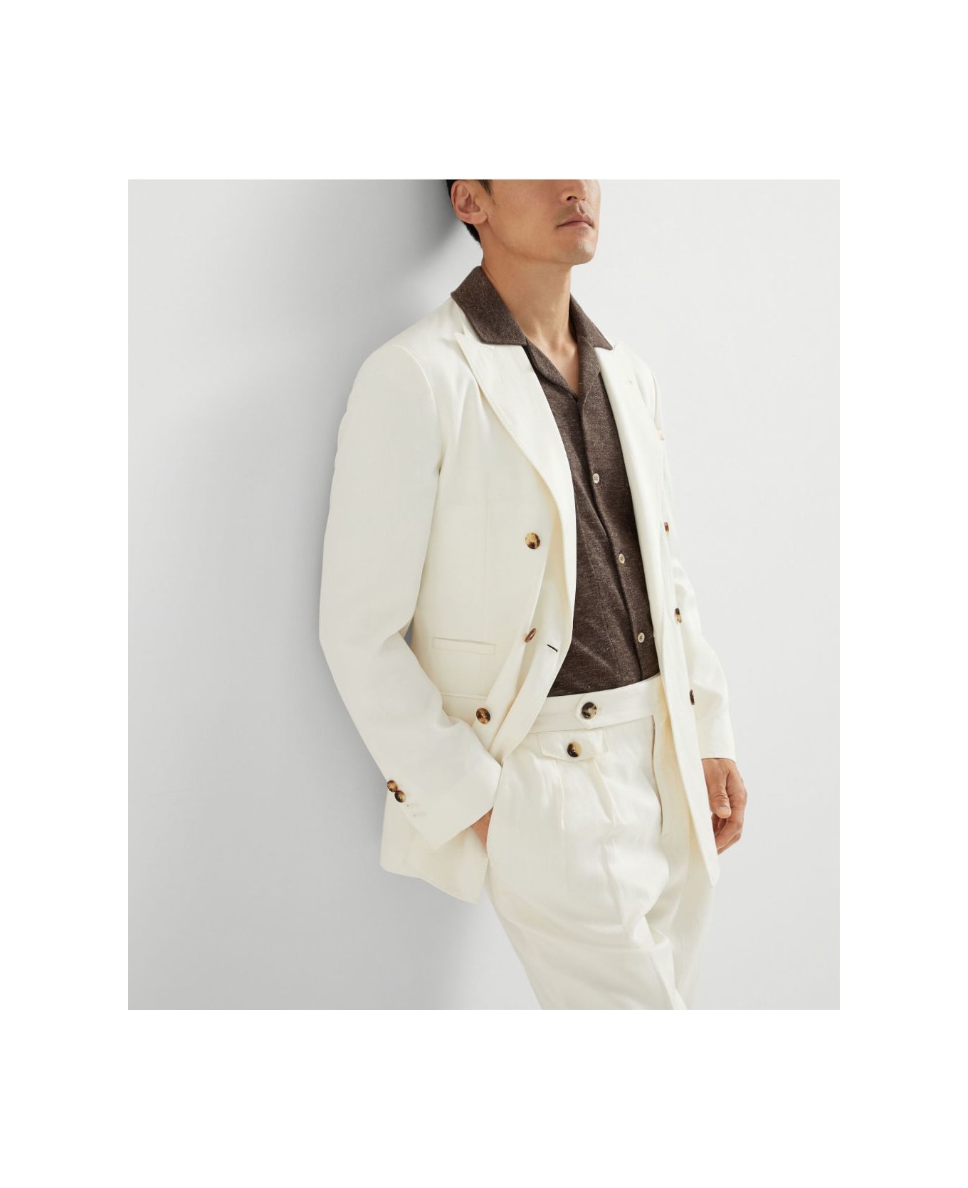 Brunello Cucinelli Linen Blend Double-breasted Jacket - White