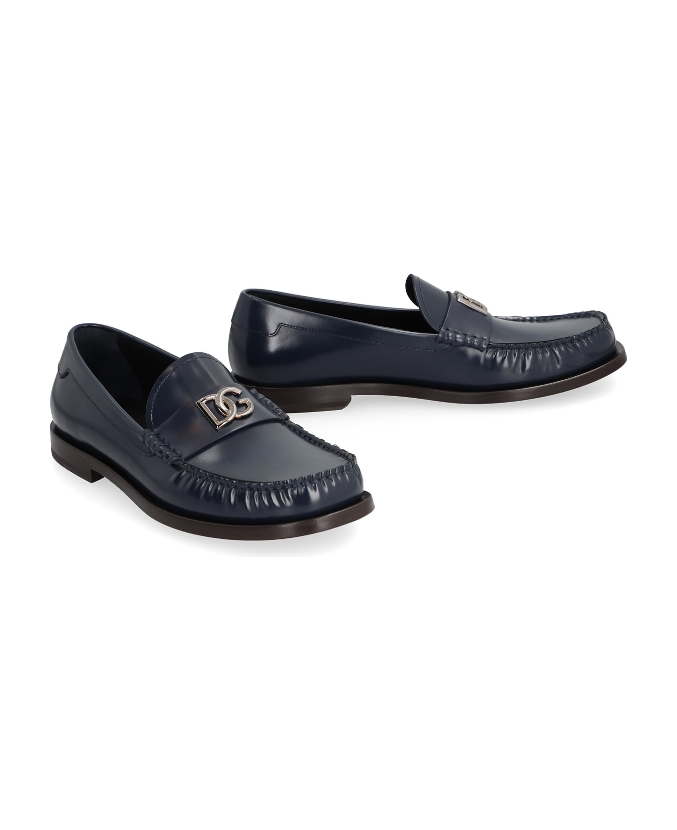 Dolce & Gabbana Logo Detail Leather Loafers - blue