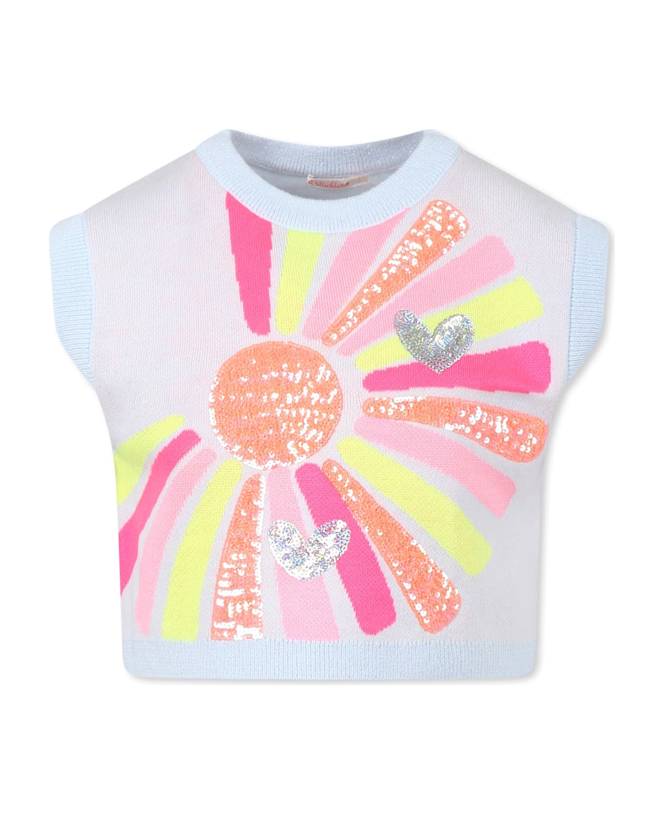 Billieblush Light Blue Vest Sweater For Girl With Sun - Light Blue