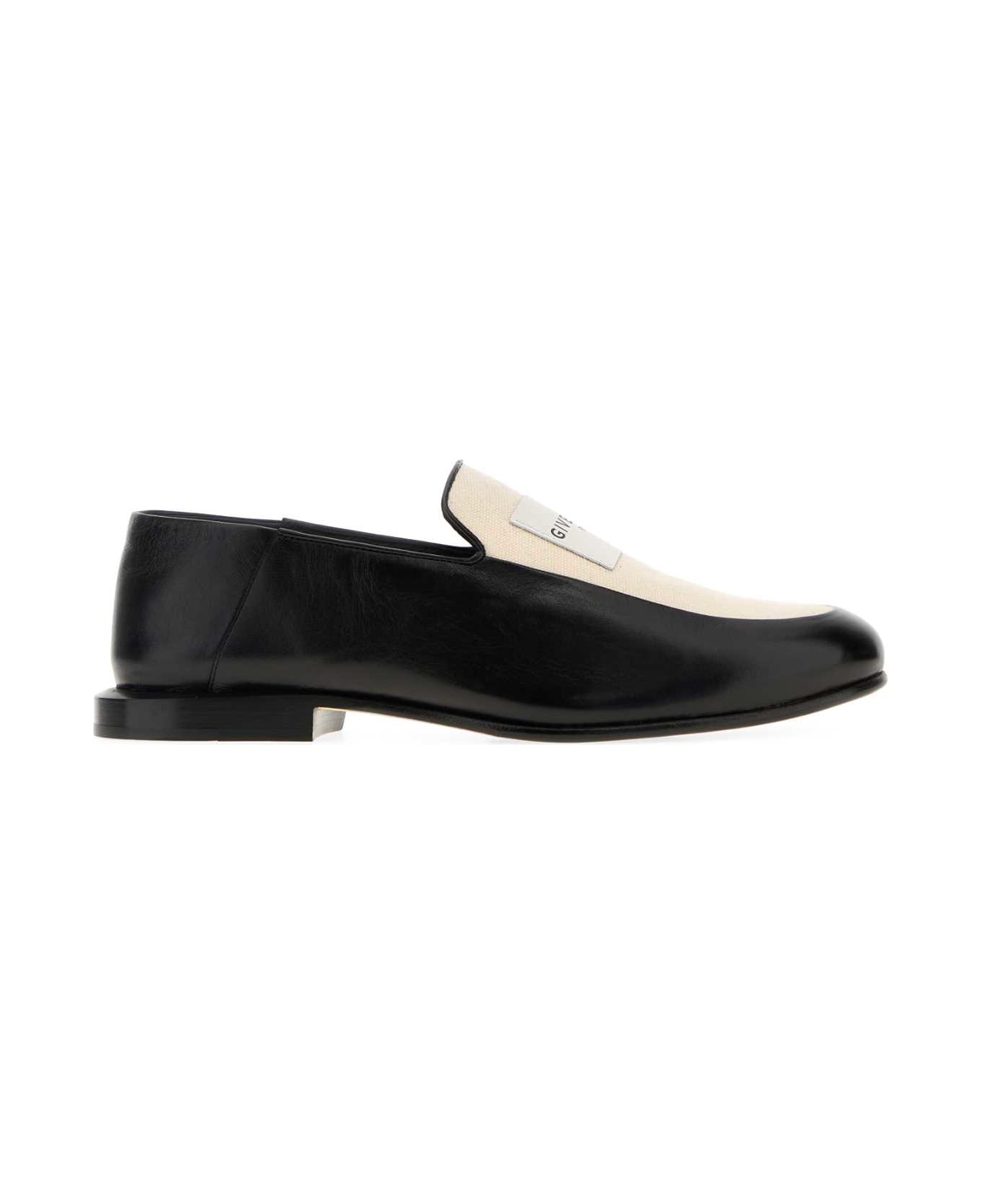 Givenchy Two-tone Leather And Canvas Label Loafers - BLACKNATURAL